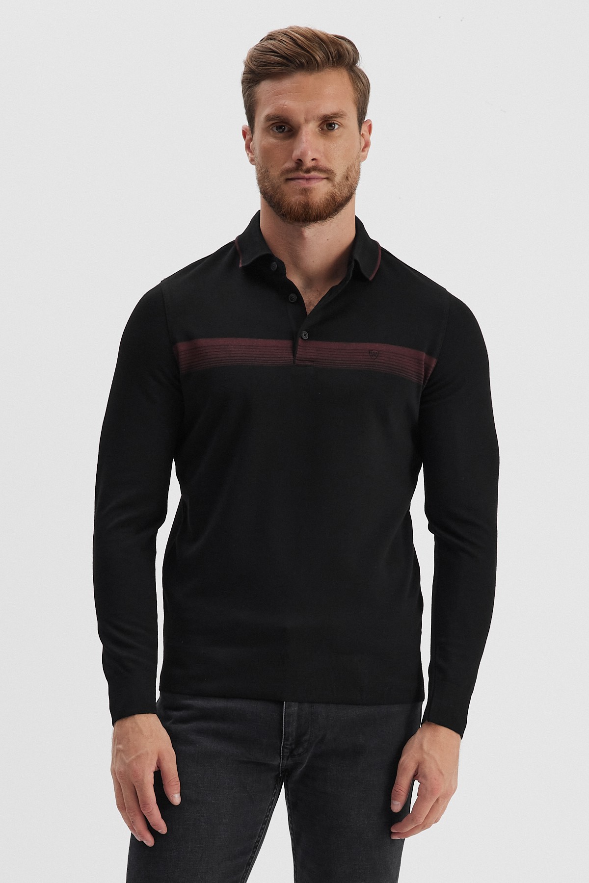 Erkek Polo Yaka Sweatshirt	 - Siyah