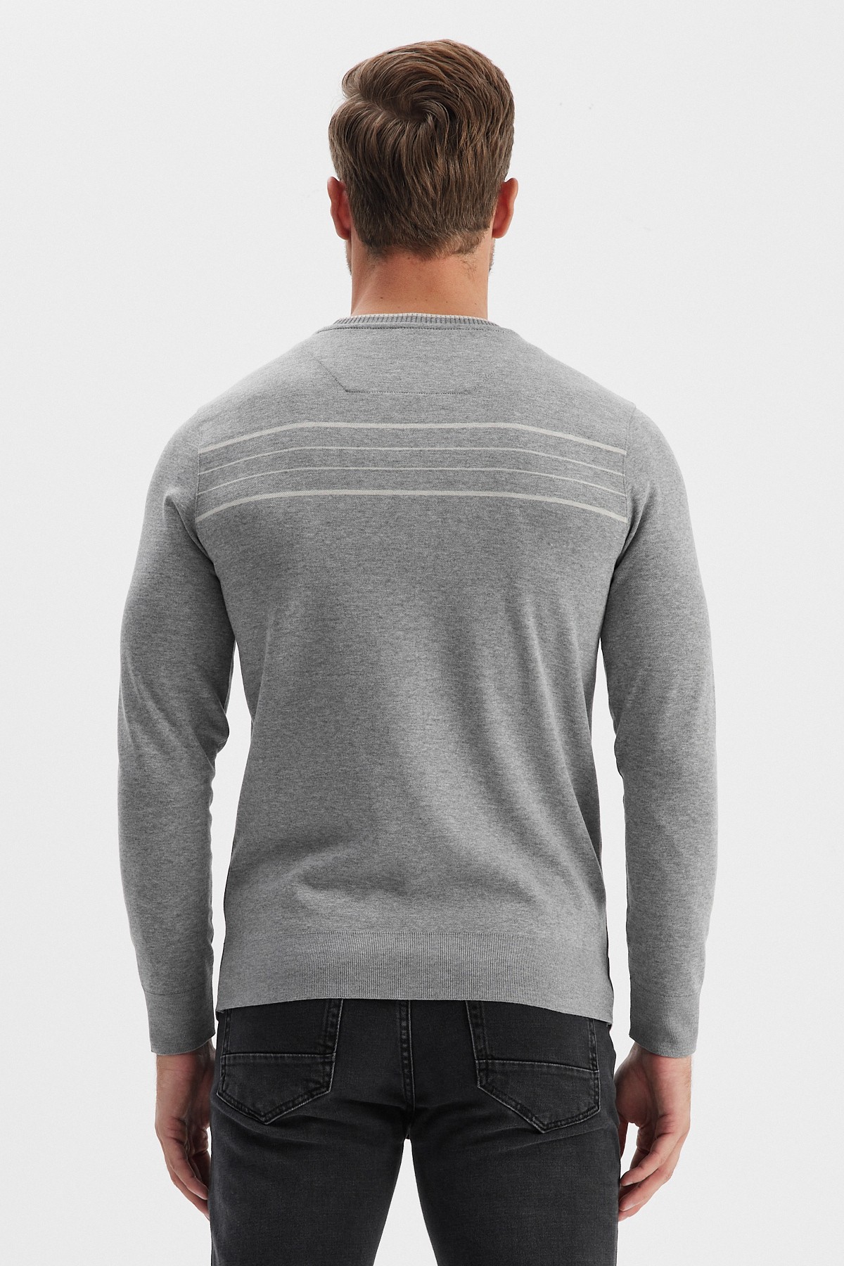 Erkek Bisiklet Yaka Çizgili Sweatshirt