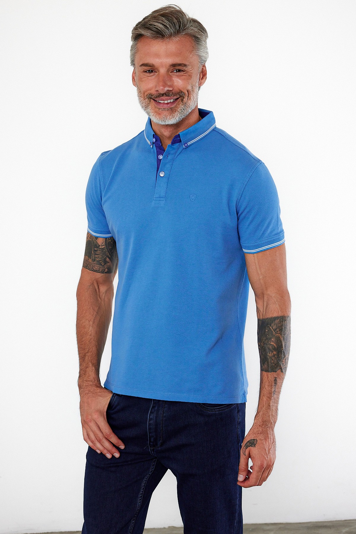 Polo Yaka Kısa Kol Tişört- Açık Mavi