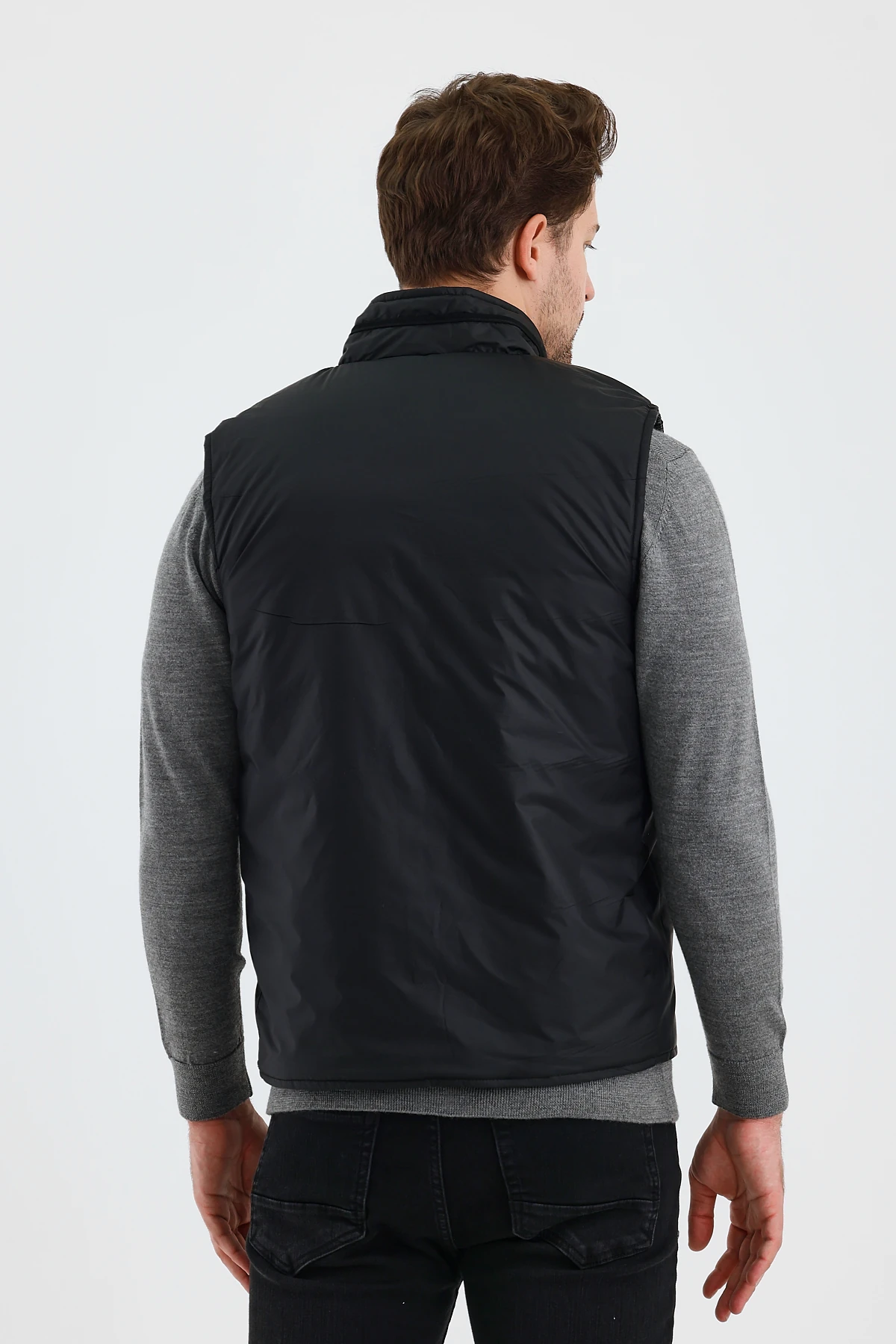 Erkek Dik Yaka Düğmeli Çift Taraflı Yelek