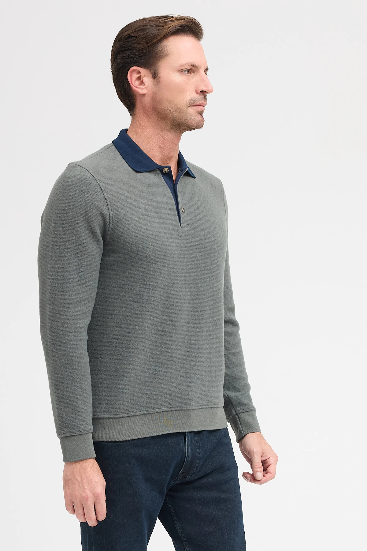 Erkek Polo Yaka Uzun Kol Sweatshirt