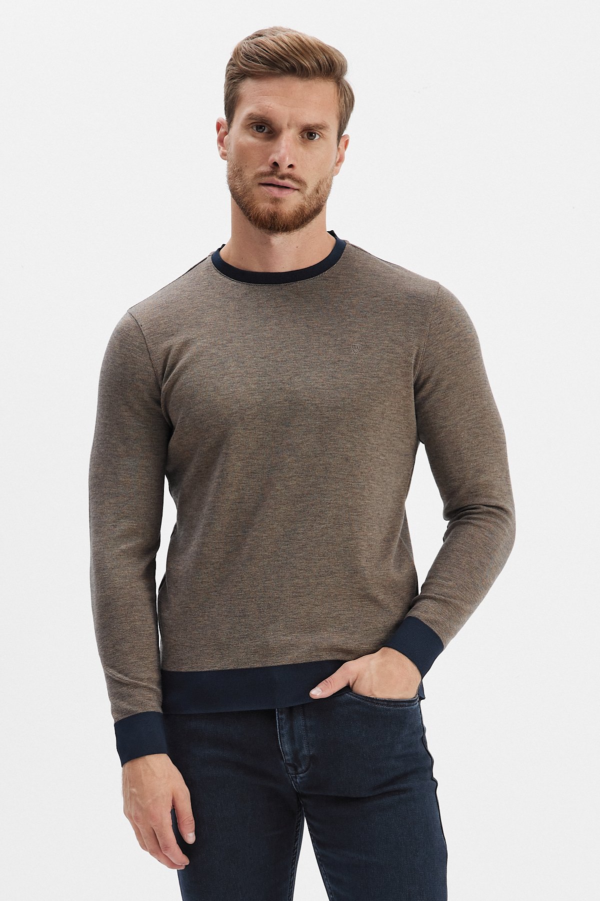 Erkek Bisiklet Yaka Sweatshirt - Camel