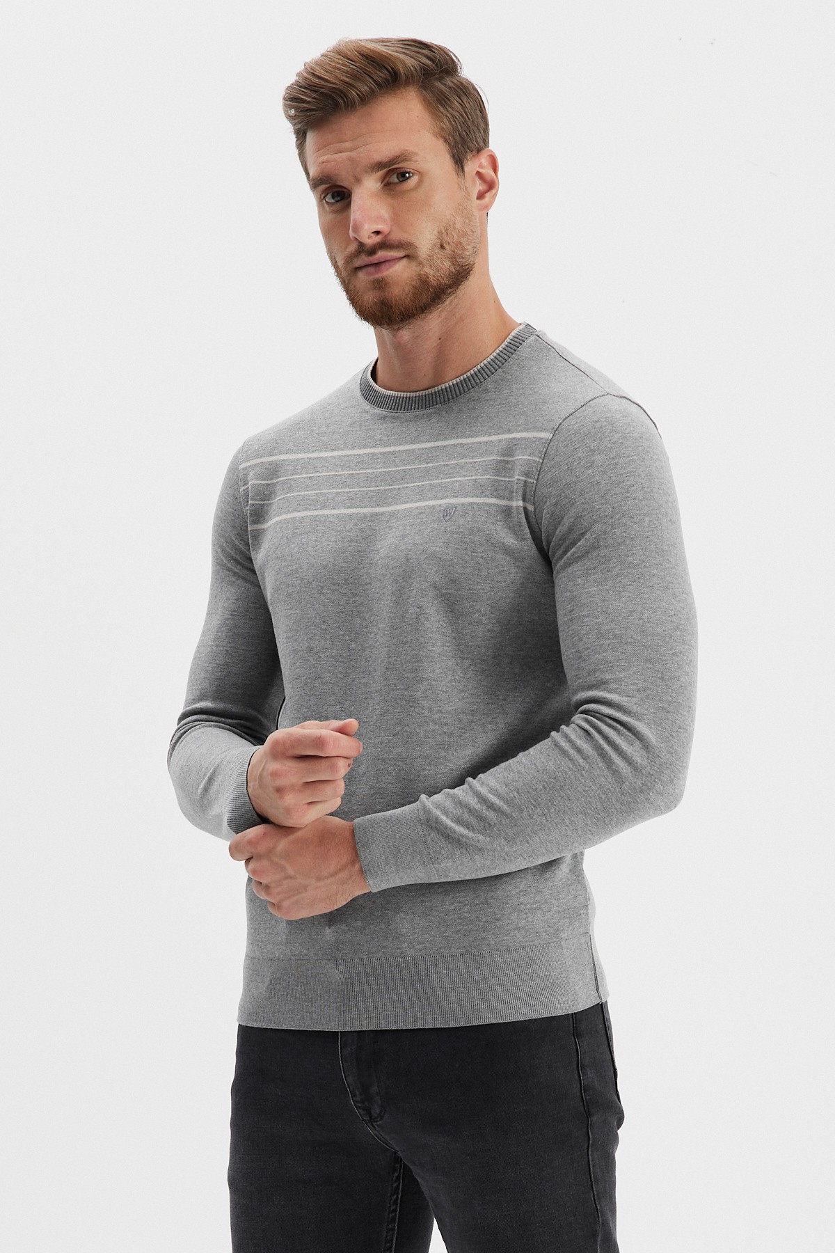Erkek Bisiklet Yaka Çizgili Sweatshirt