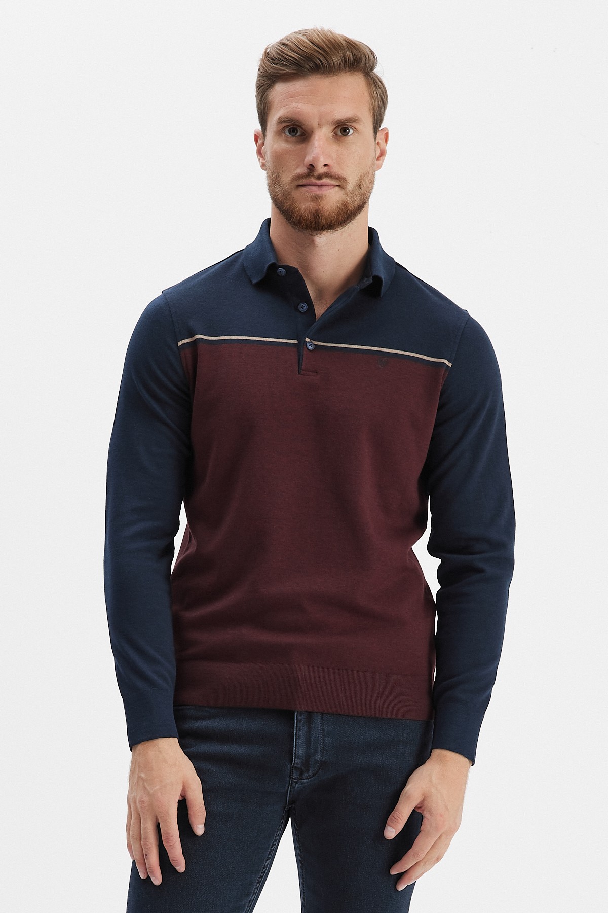 Erkek Polo Yaka Sweatshirt - Lacivert