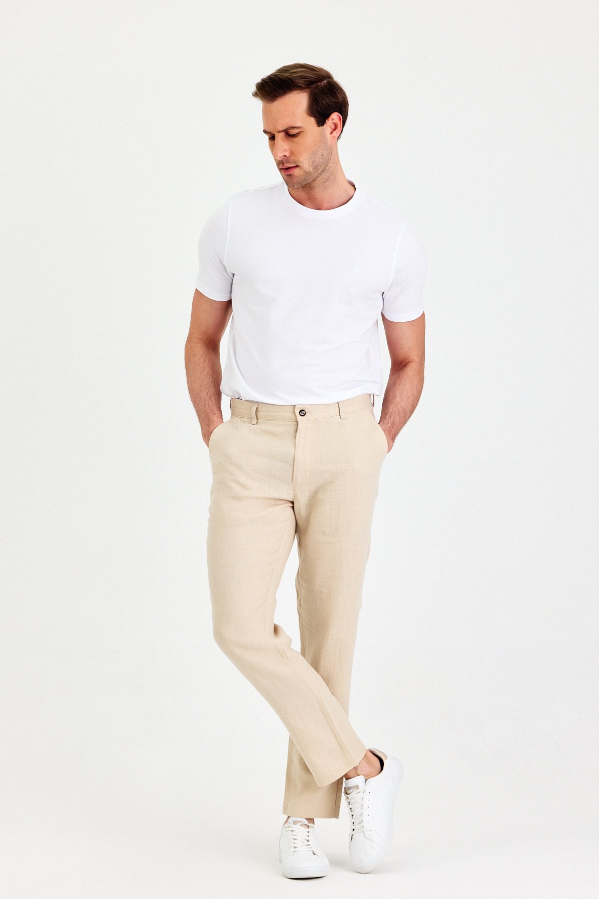 Yan Cep Keten Chino Pantolon