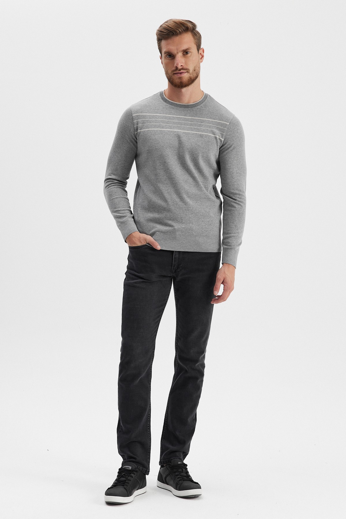 Erkek Bisiklet Yaka Çizgili Sweatshirt