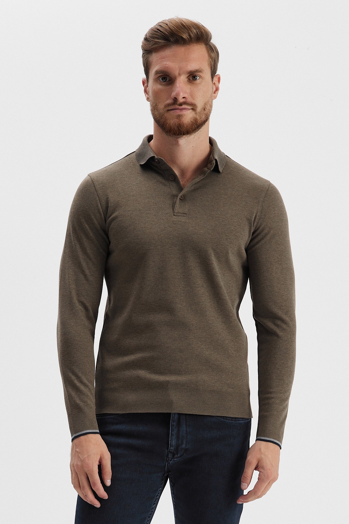 Erkek Polo Yaka Sweatshirt - Zencefil