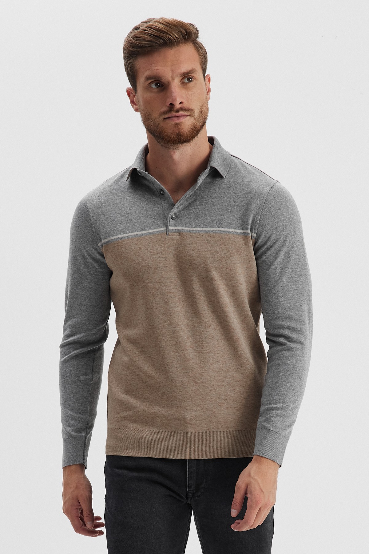 Erkek Polo Yaka Sweatshirt - Gri