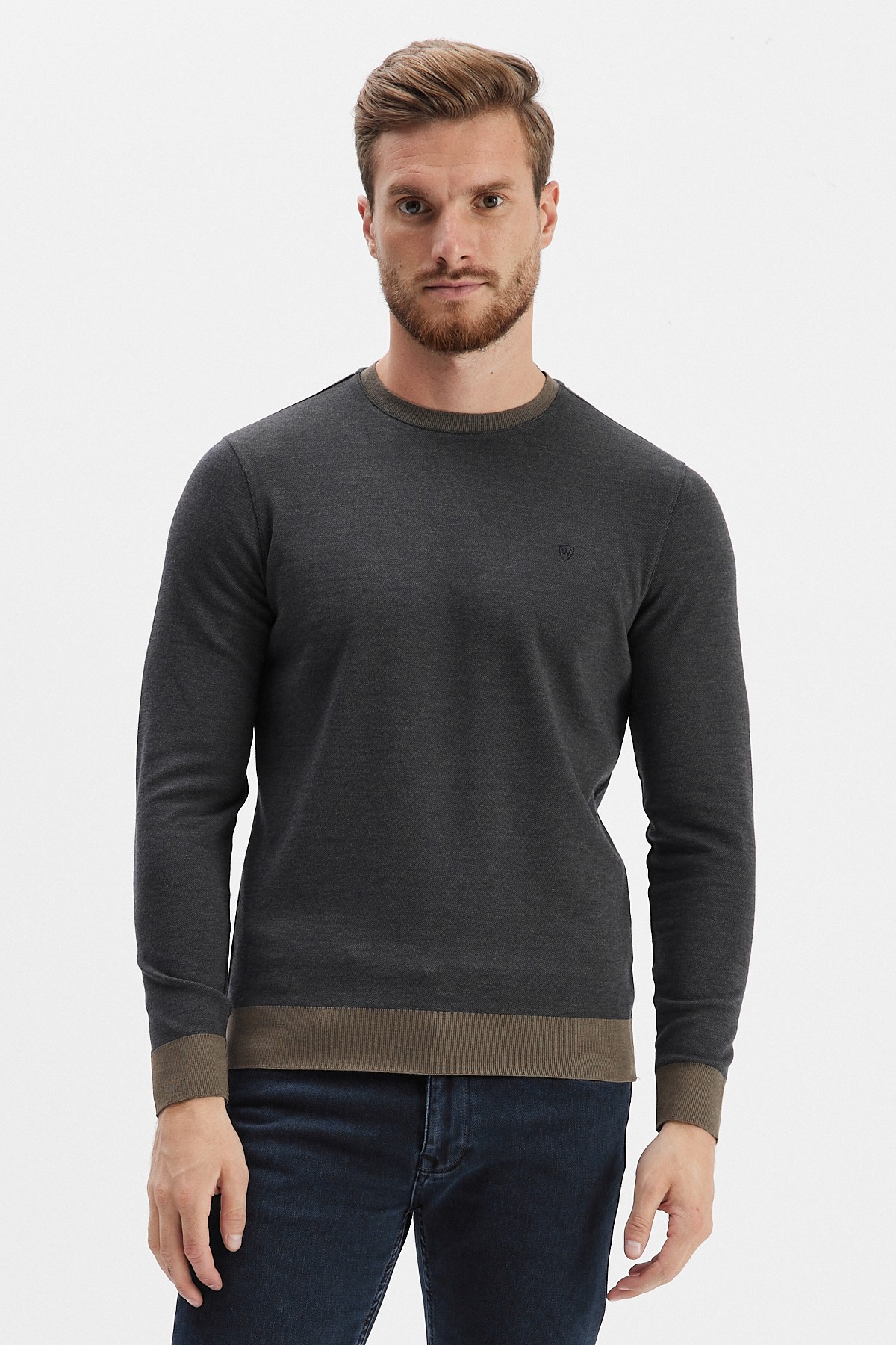 Erkek Bisiklet Yaka Sweatshirt - Zencefil