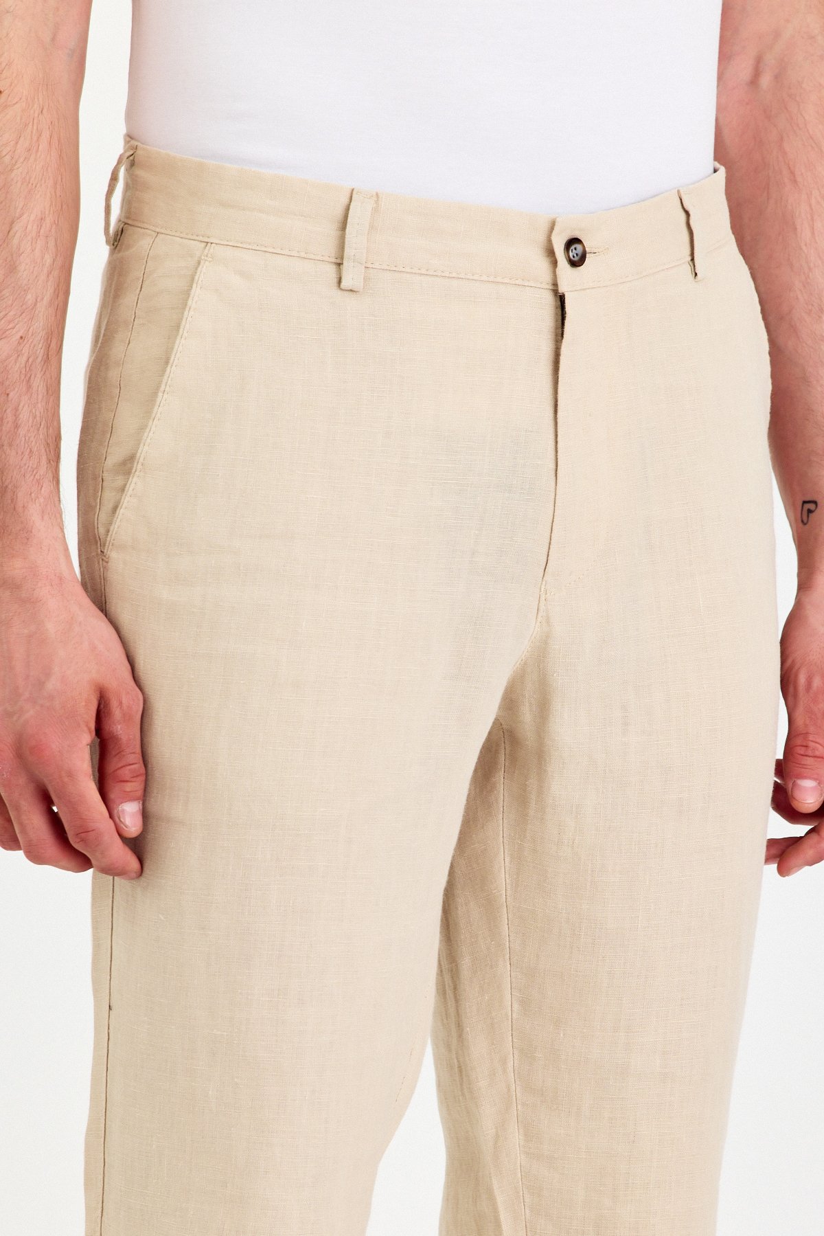 Yan Cep Keten Chino Pantolon