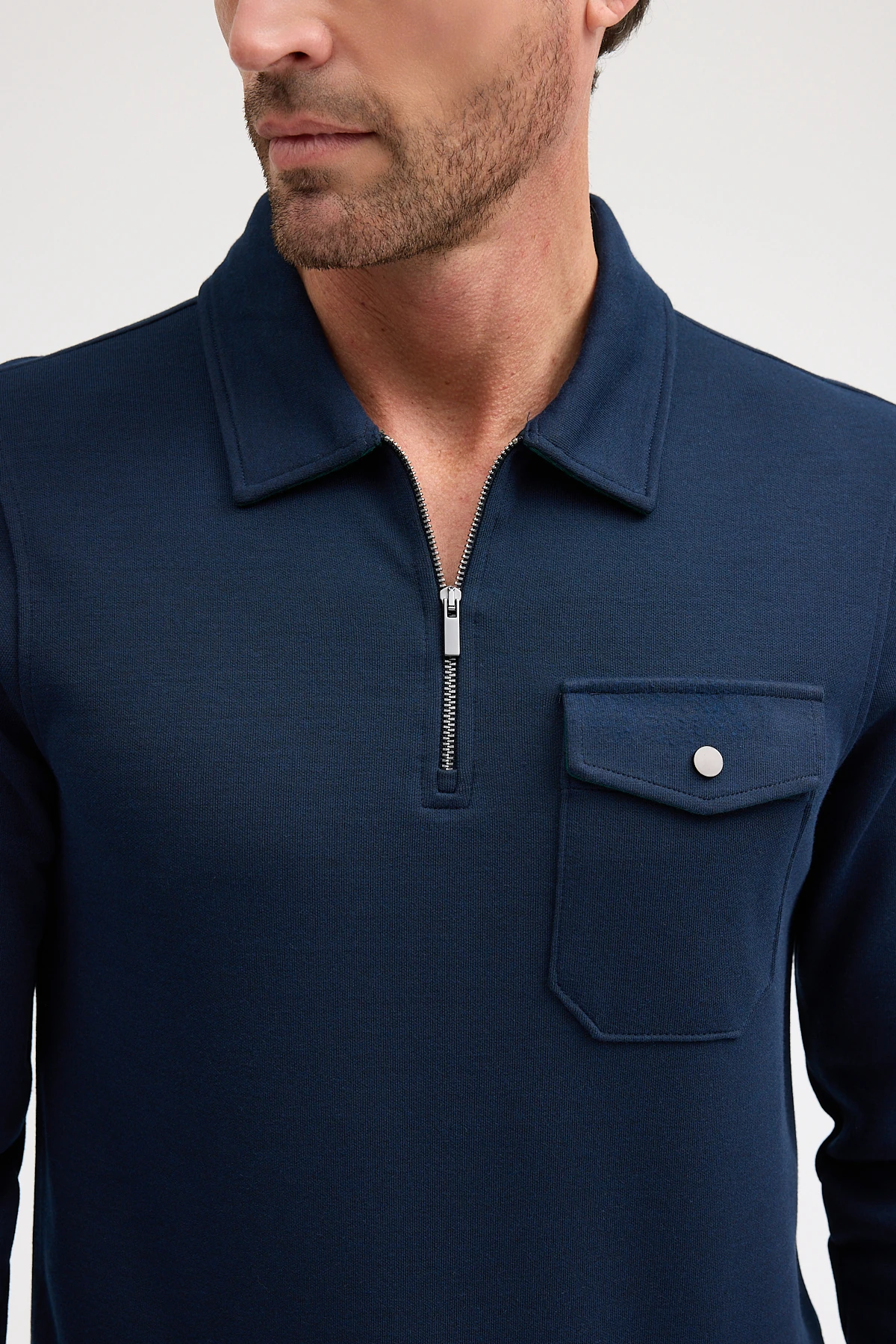 Erkek Polo Yaka Cepli Uzun Kol Sweatshirt