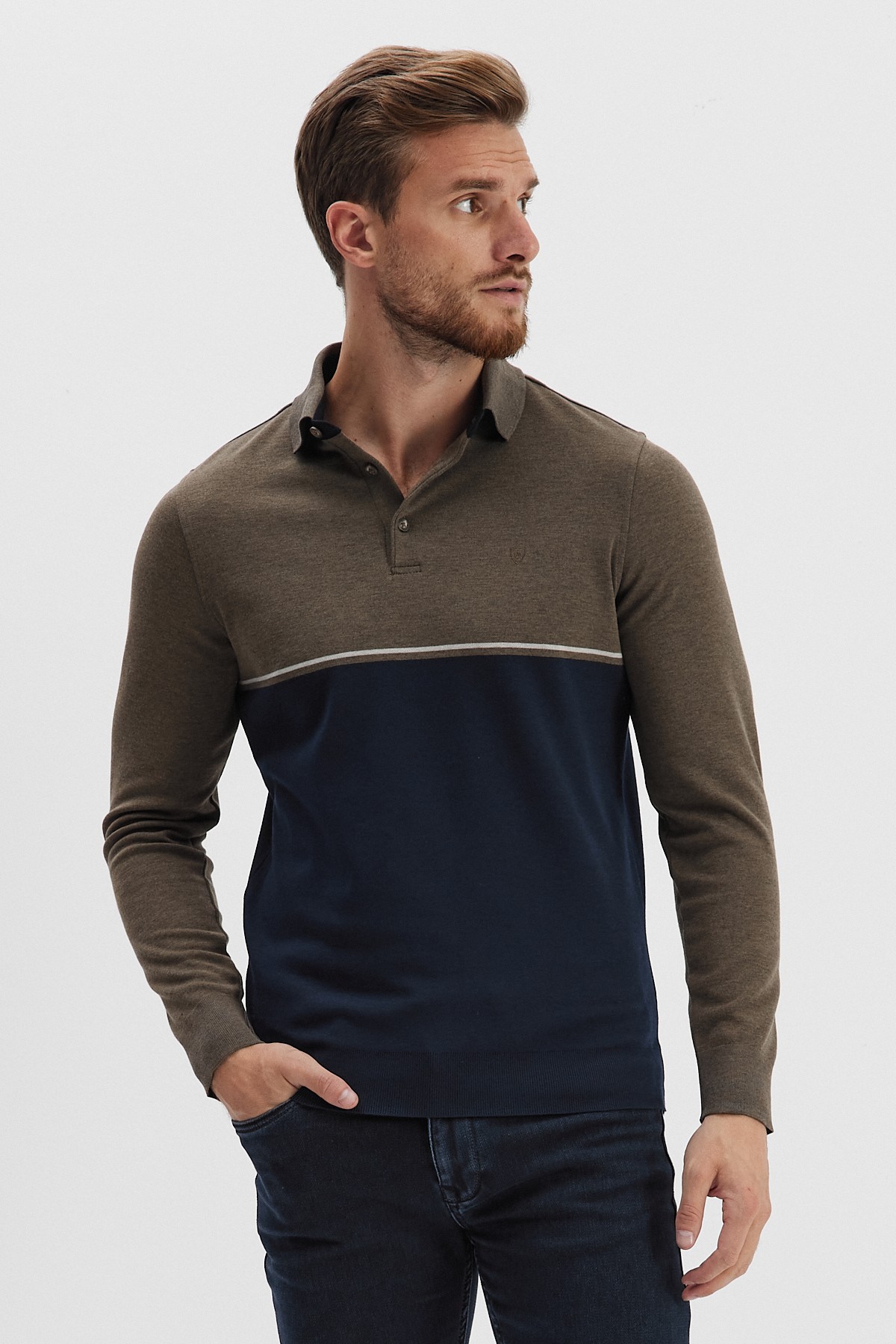 Erkek Polo Yaka Sweatshirt - Zencefil