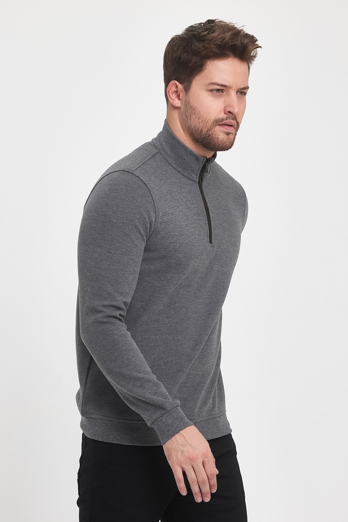 Erkek Dik Yaka Fermuarlı Sweatshirt