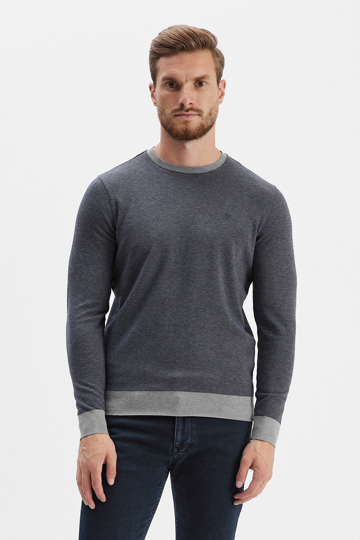 Erkek Bisiklet Yaka Sweatshirt - Gri