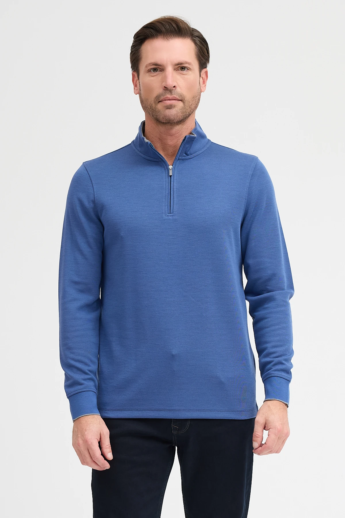 Erkek Dik Yaka Fermuarlı Sweatshirt - İndigo