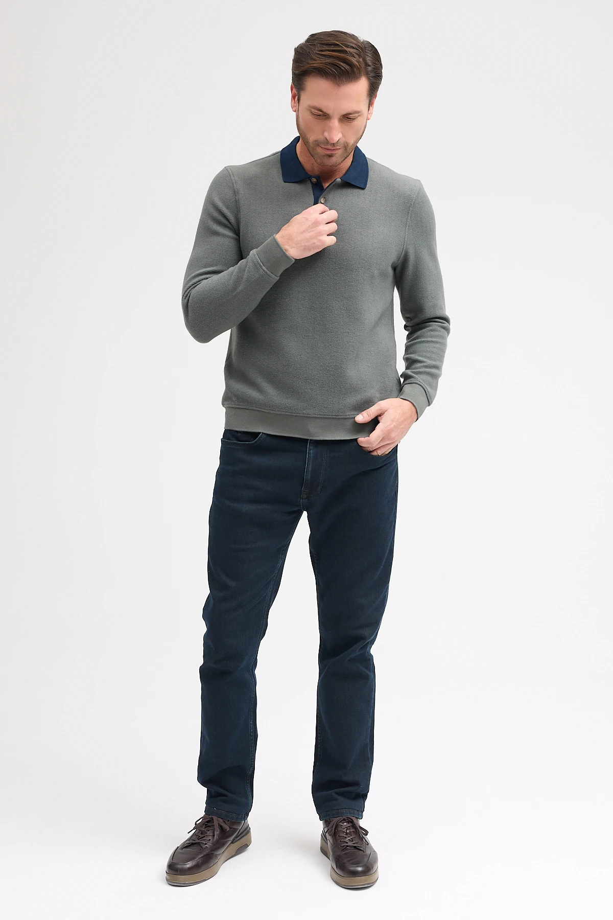 Erkek Polo Yaka Uzun Kol Sweatshirt