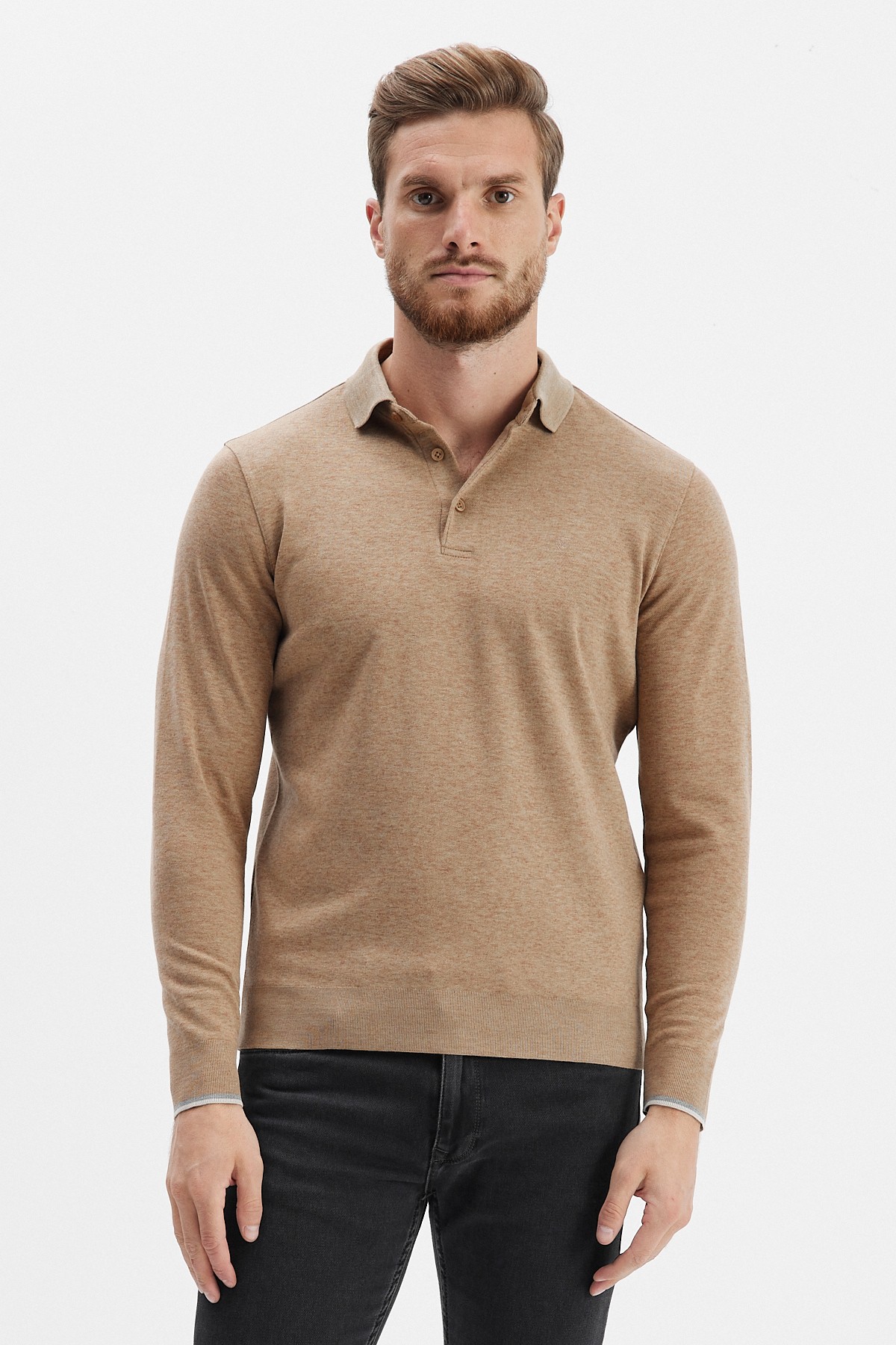 Erkek Polo Yaka Sweatshirt - Camel