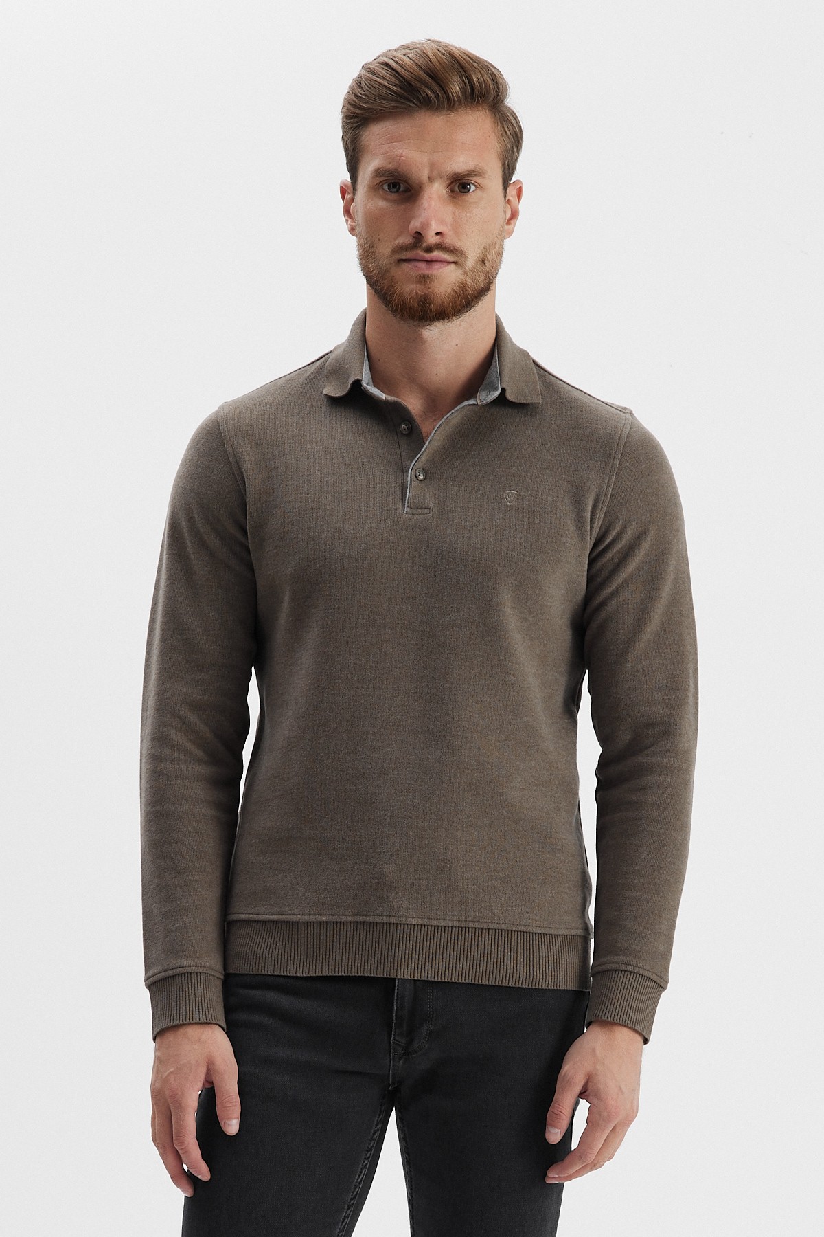 Erkek Polo Yaka Sweatshirt - Zencefil