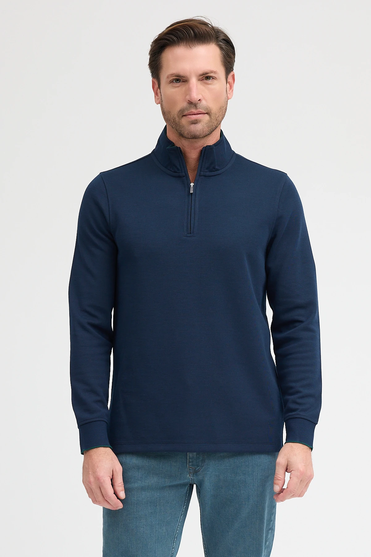 Erkek Dik Yaka Fermuarlı Sweatshirt - Lacivert