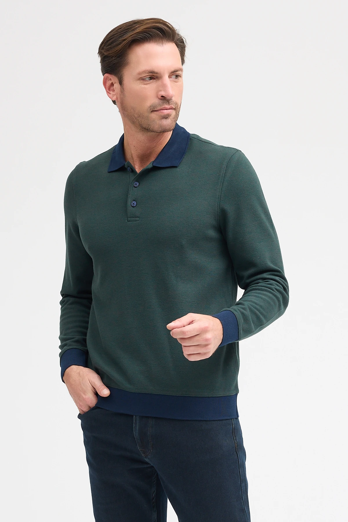 Erkek Polo Yaka Uzun Kol Sweatshirt