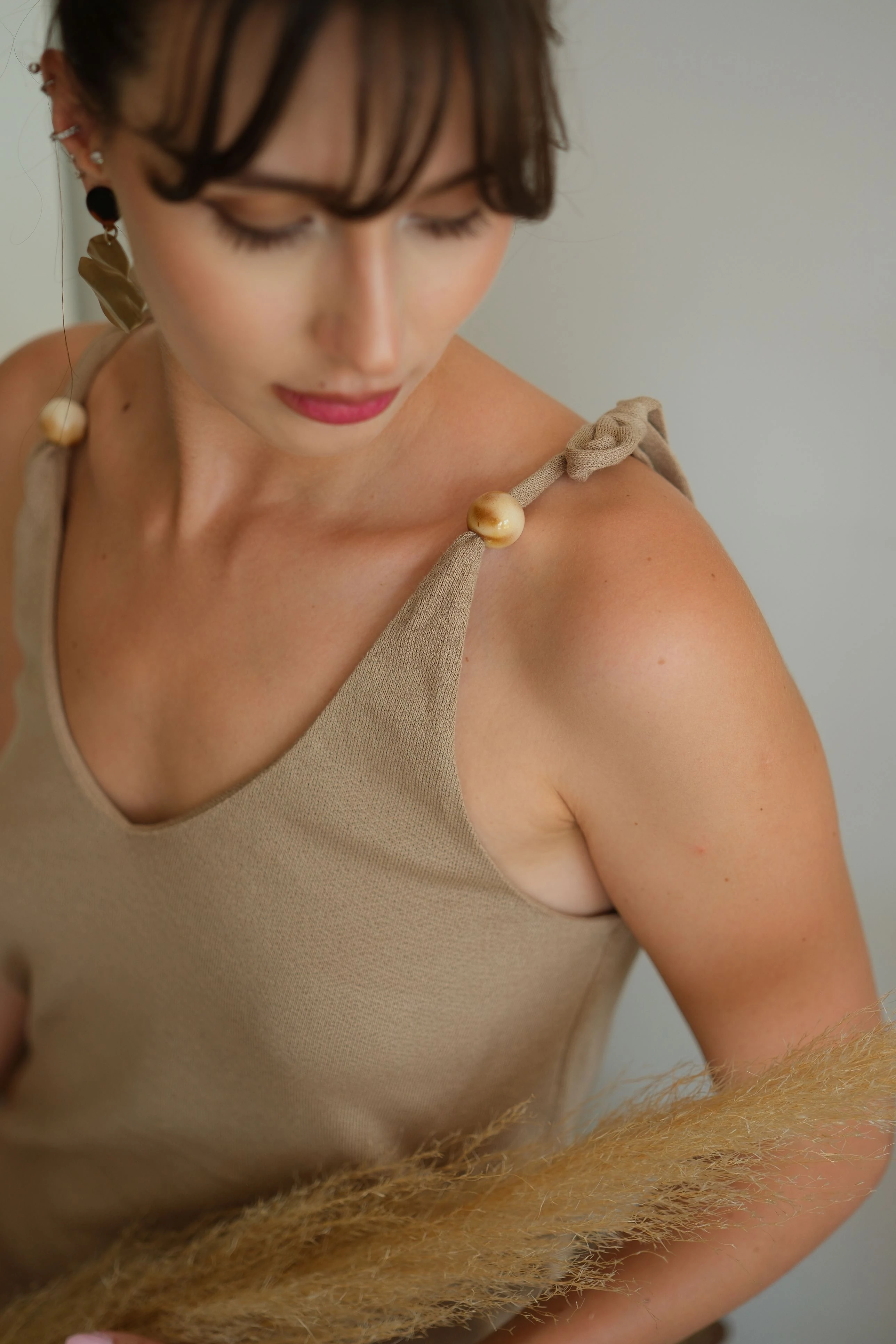 Camel Triko Uzun Elbise