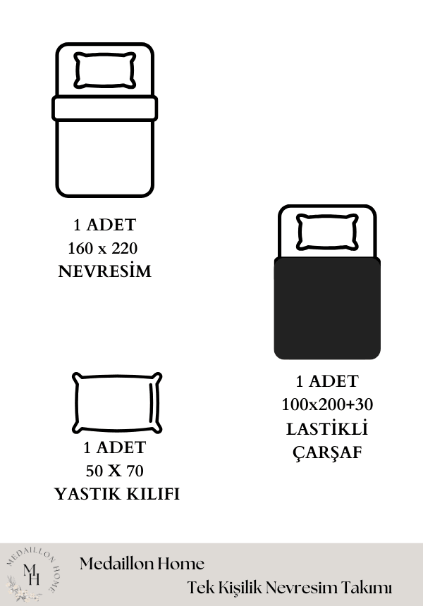 %100 Pamuklu Lastikli Çarşaflı Tek Kişilik Nevresim Takımı