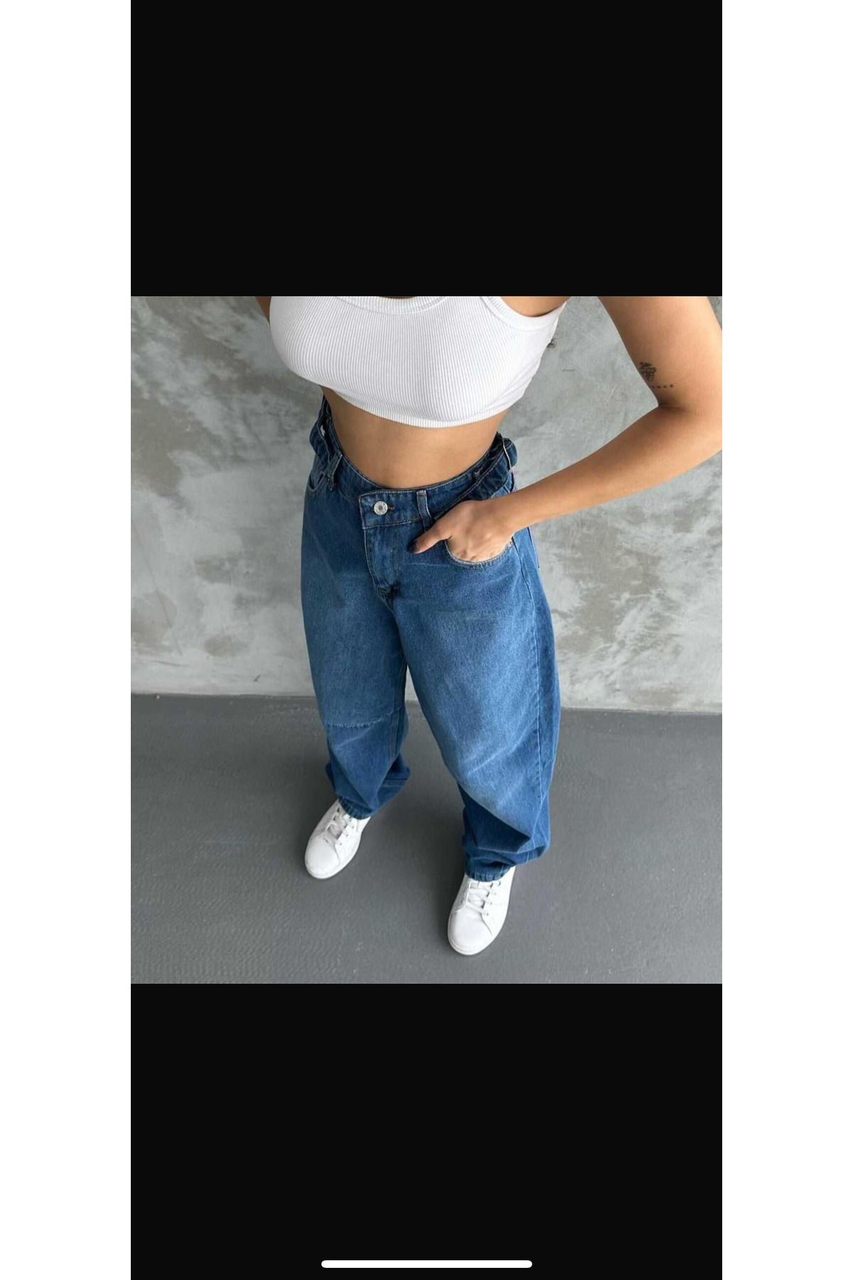 Baggy Kemerli Mavi Jean