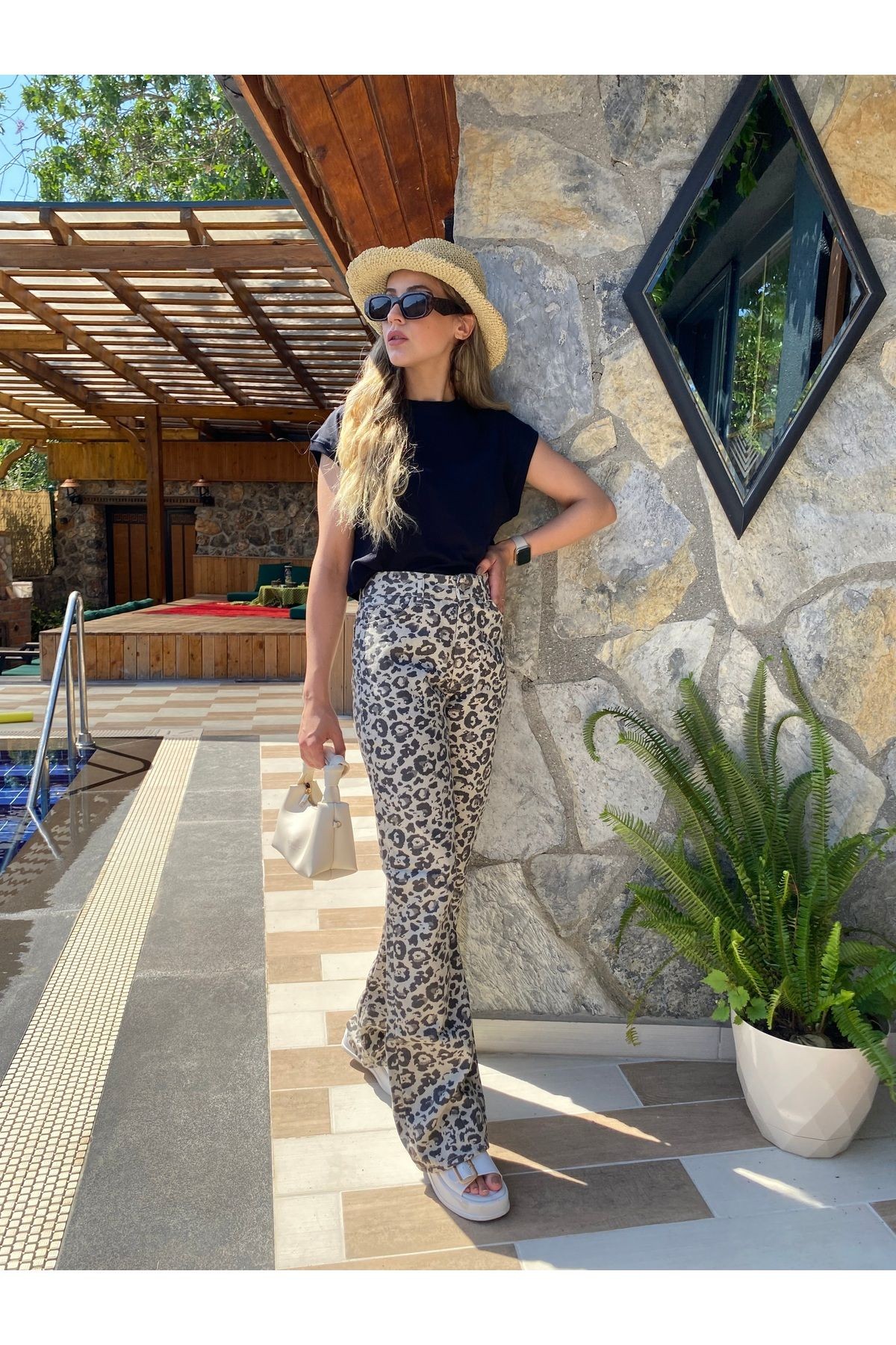 Wide leg Leopar pantolon