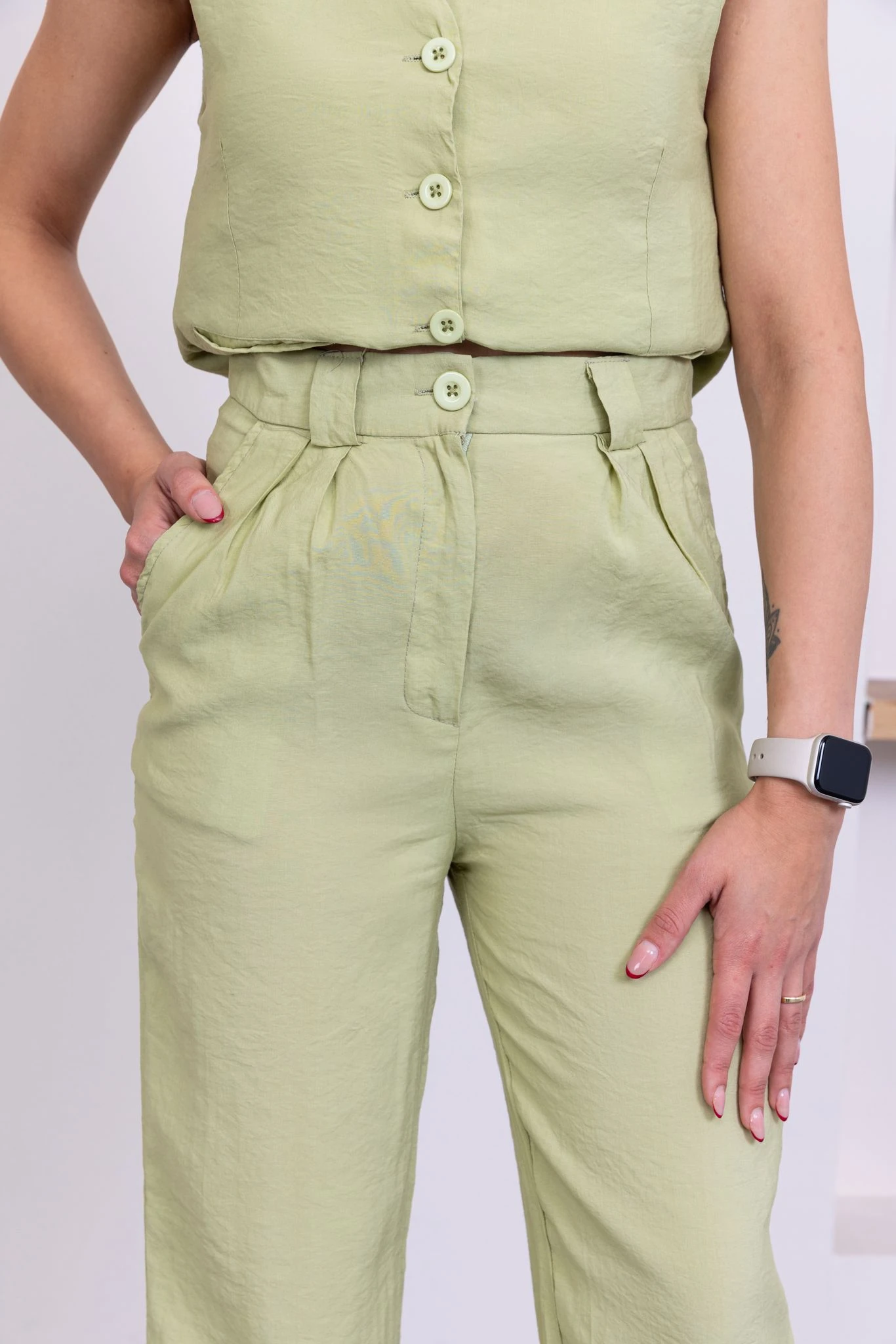 keten yeşil yelek-pantolon ikili takım 