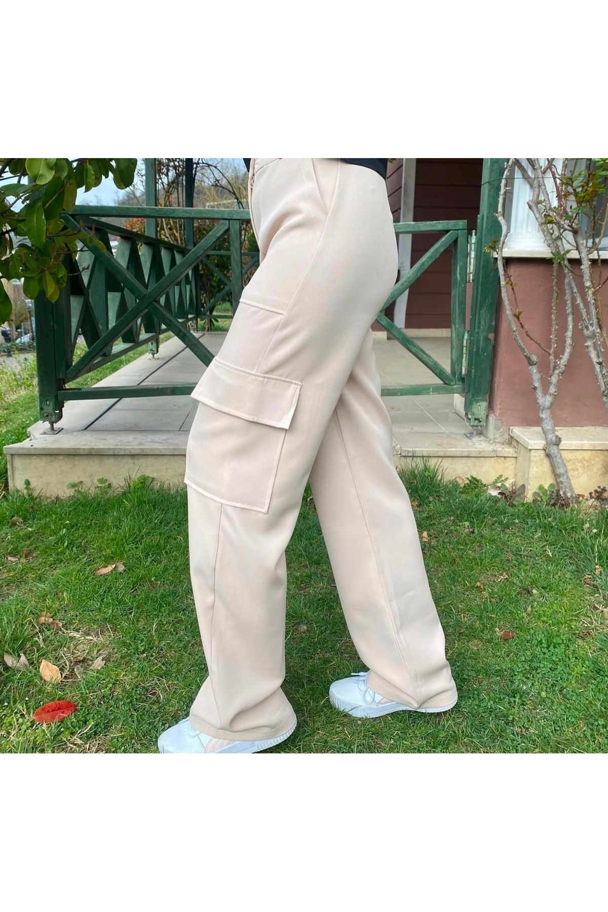 Krem Palazzo Kargo Model Pantolon