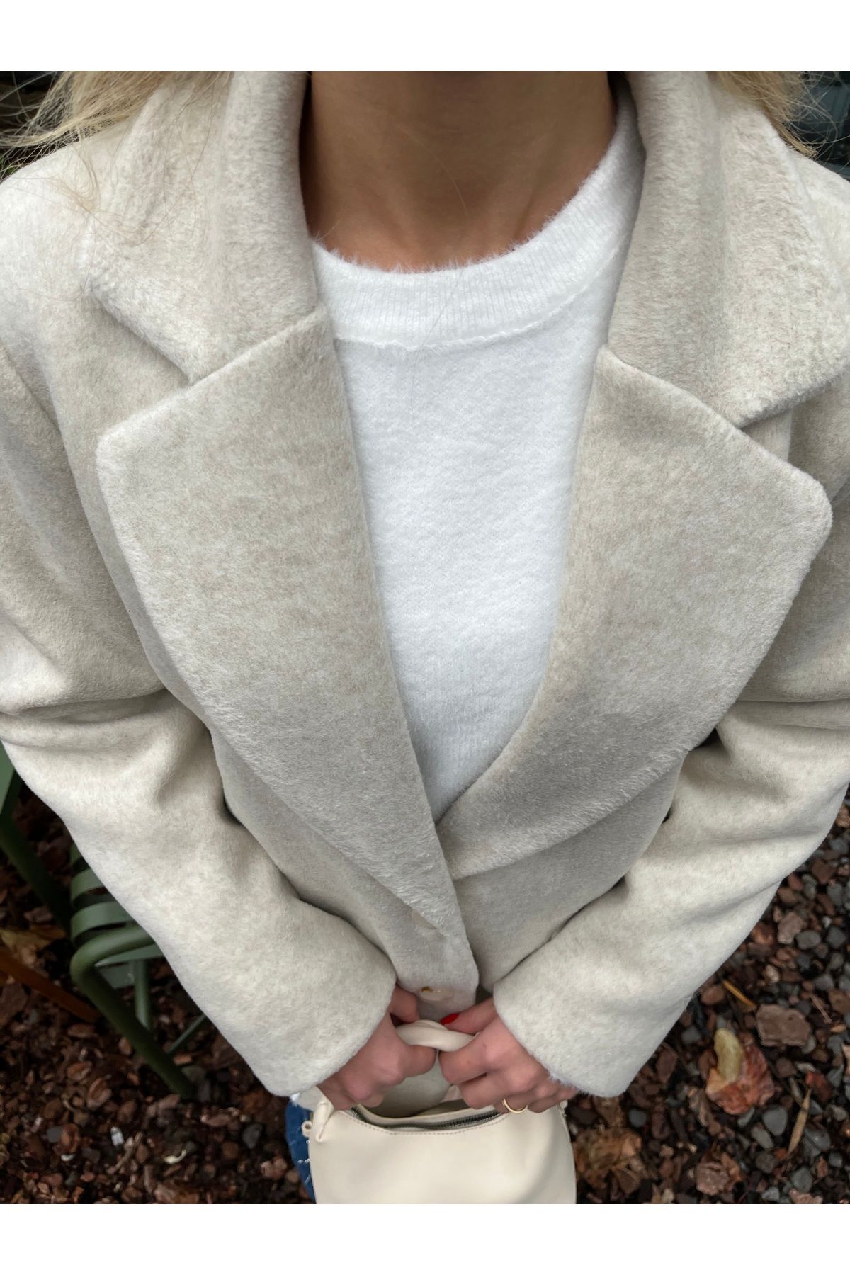 Enzo Krem Kalın Kaşe Blazer