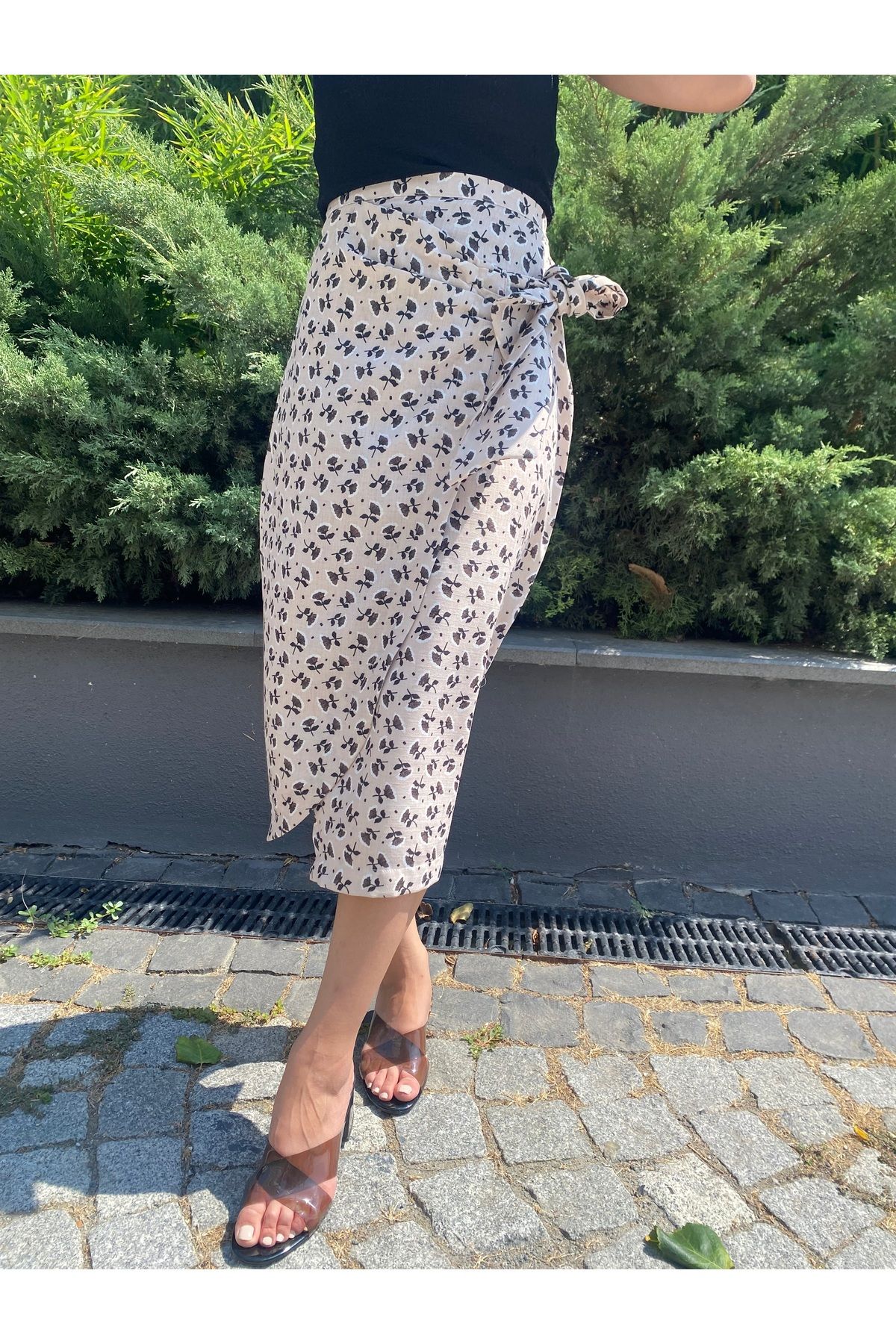 anvelop Çiçek Desenli Midi Etek