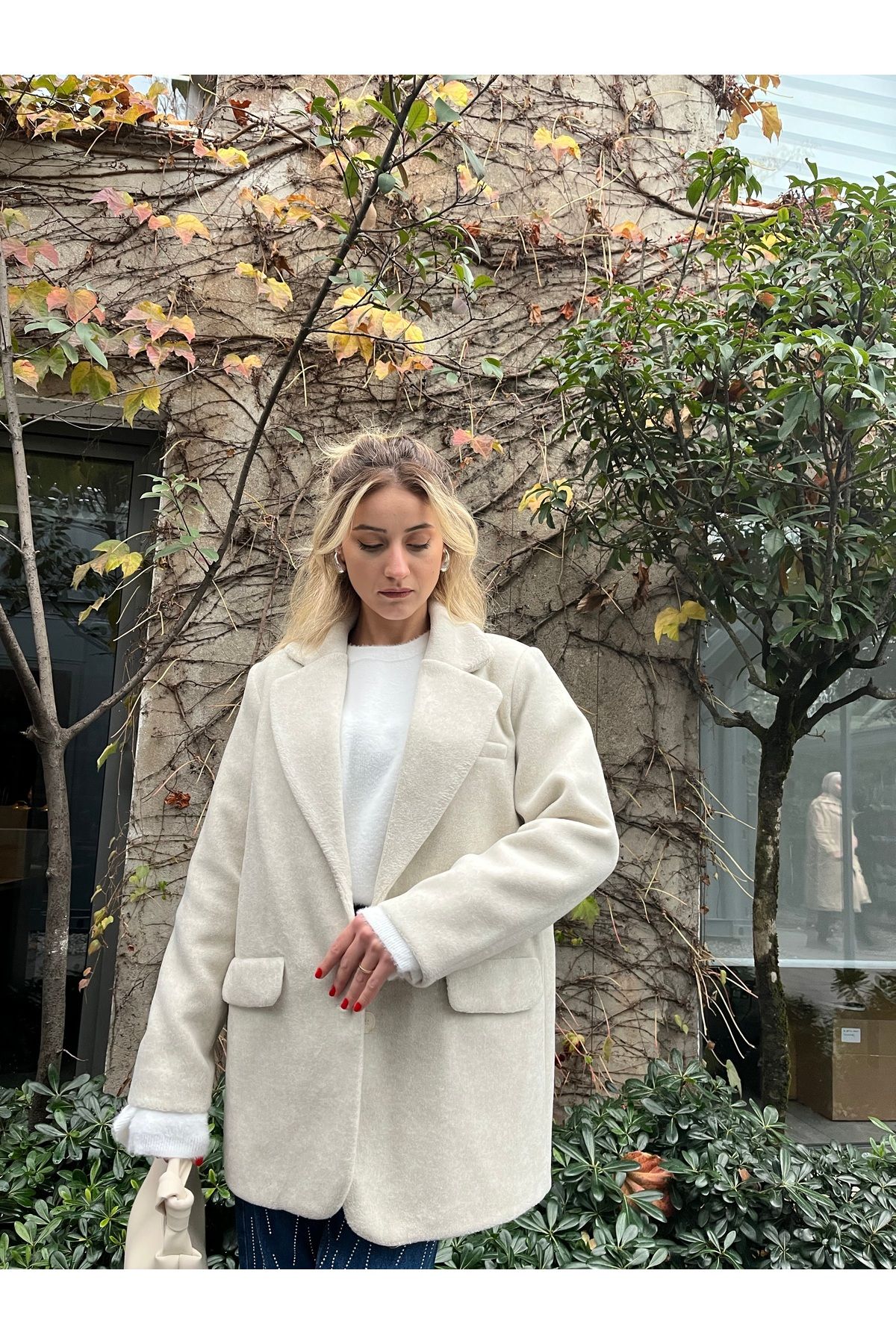 Enzo Krem Kalın Kaşe Blazer