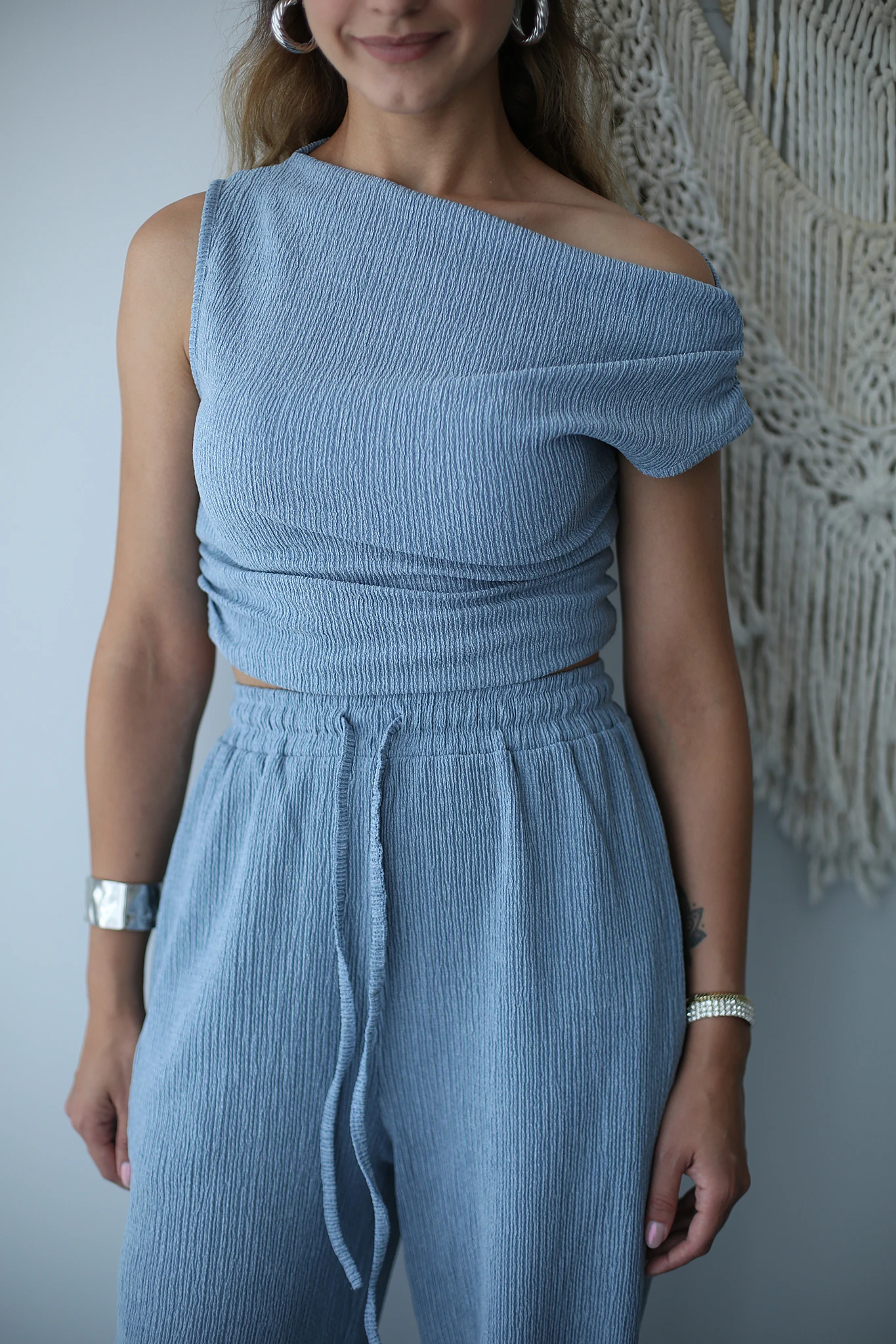 Kayık Yaka bluz-pantolon takım 