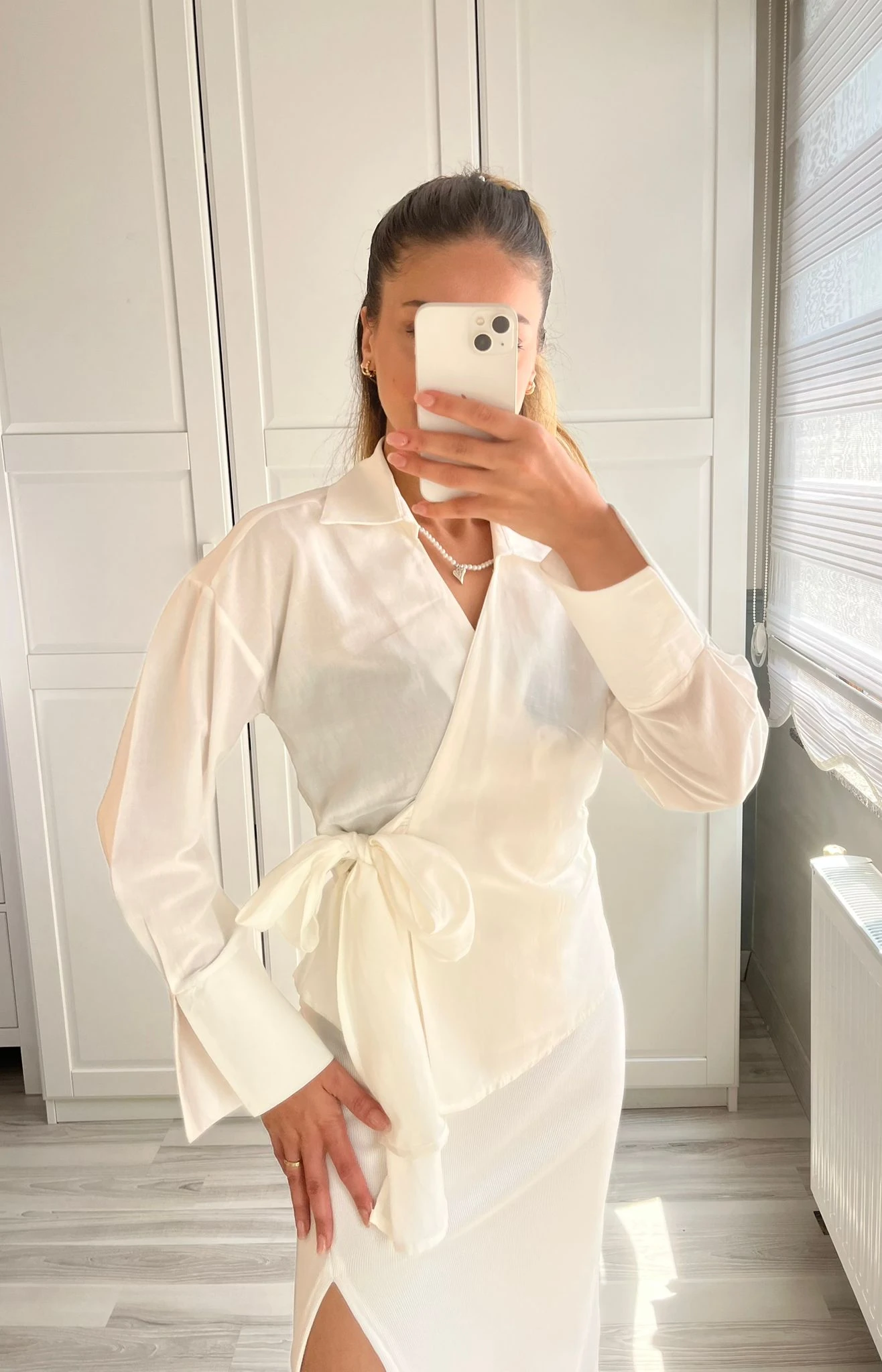 Kruvaze Bağlamalı Duble manşet gömlek 