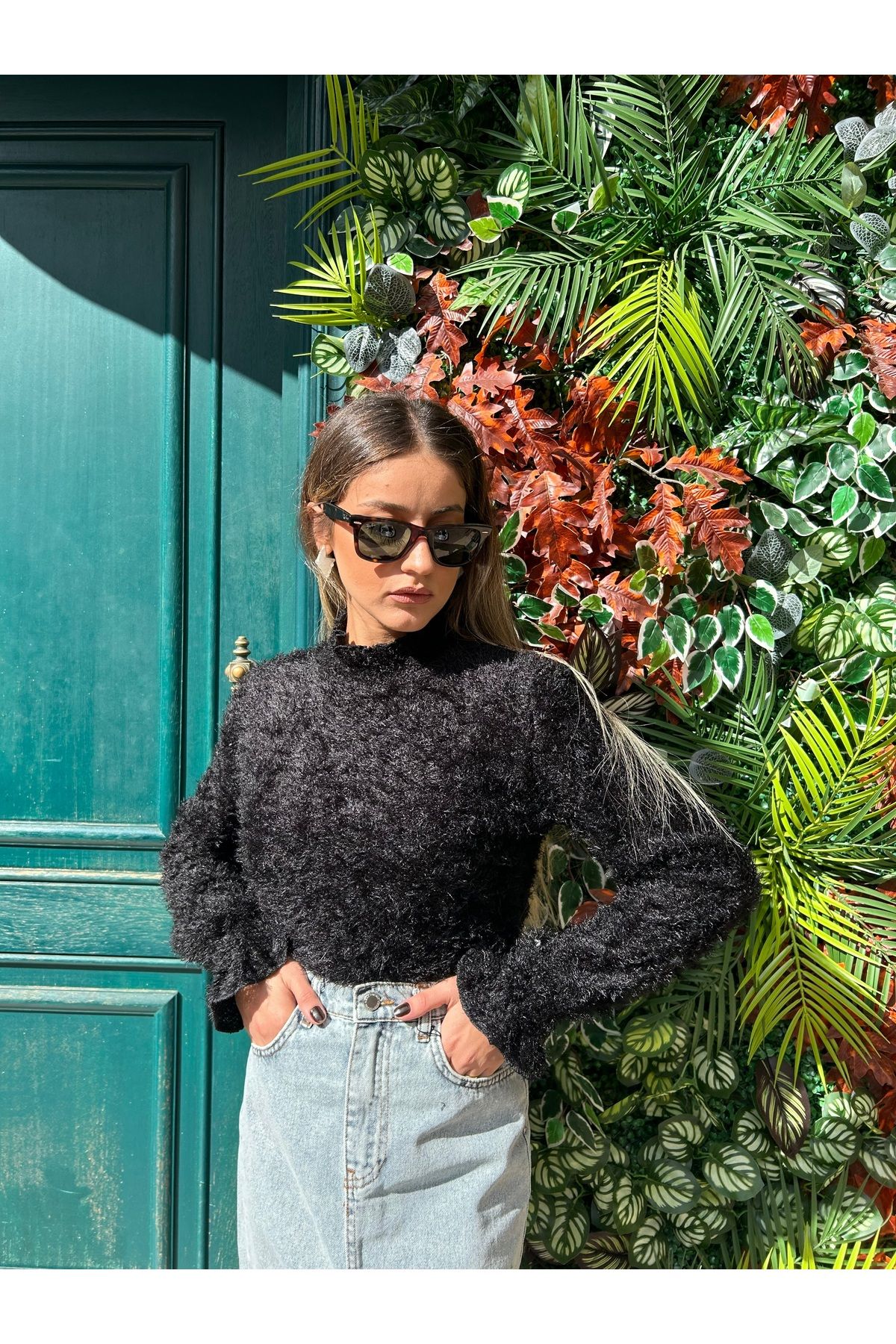 Tüylü Balıkçı Yaka Bluz