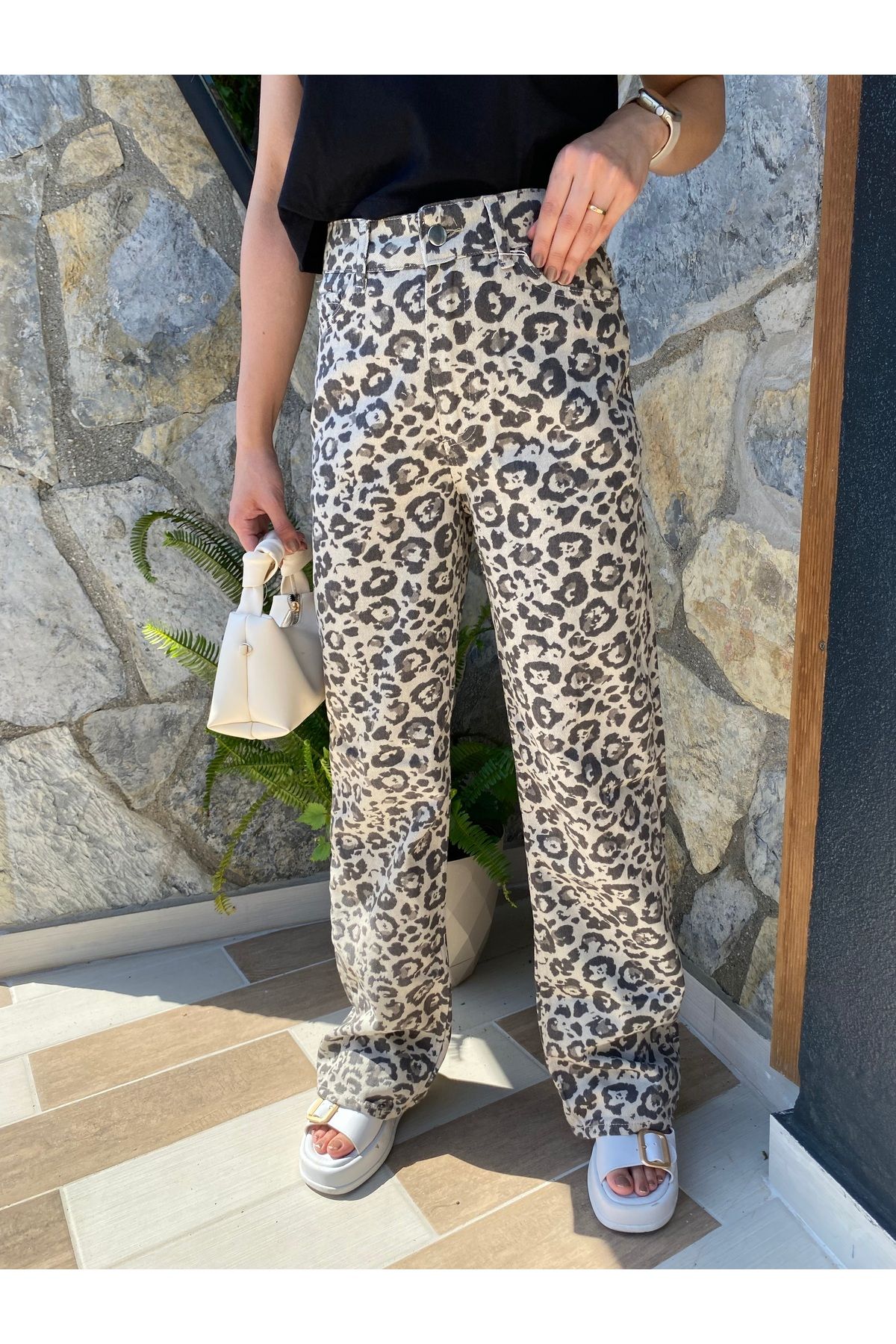 Wide leg Leopar pantolon