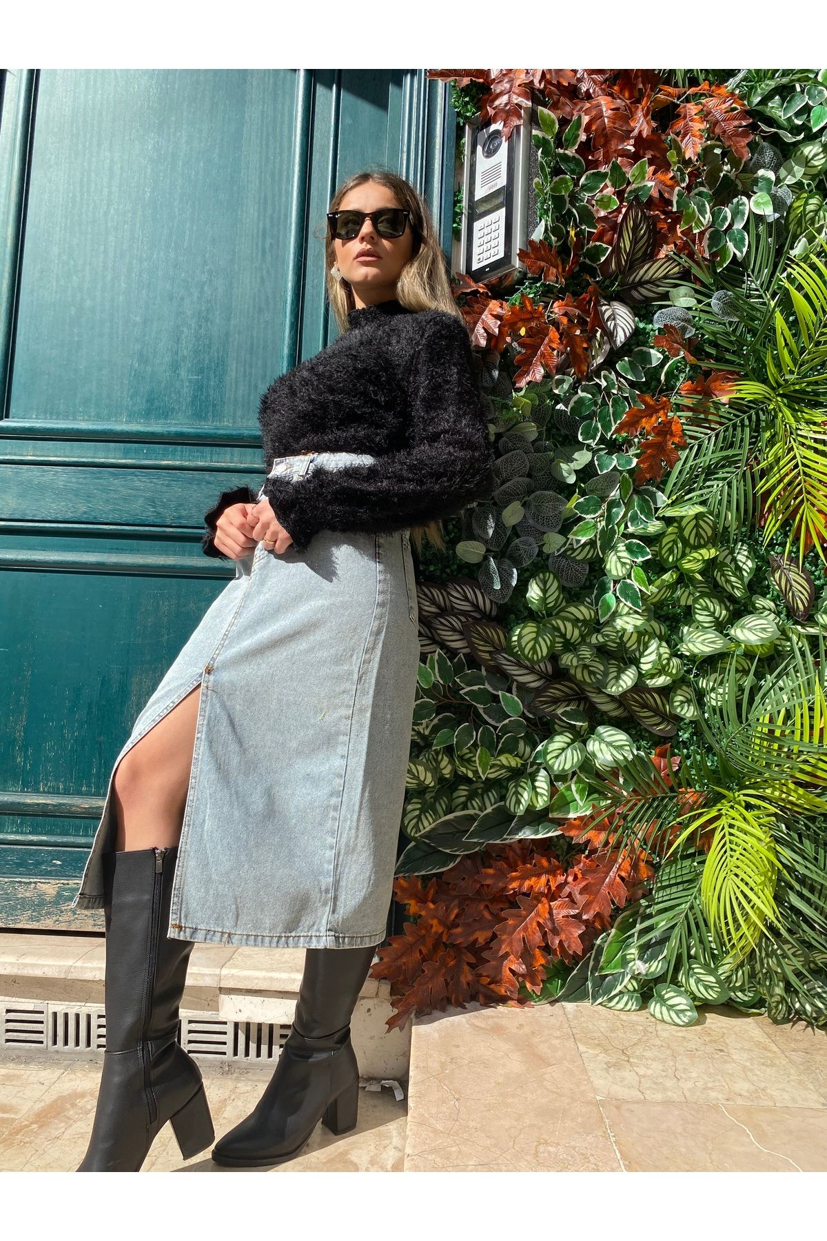 Denim Kot Etek Yırtmaçlı