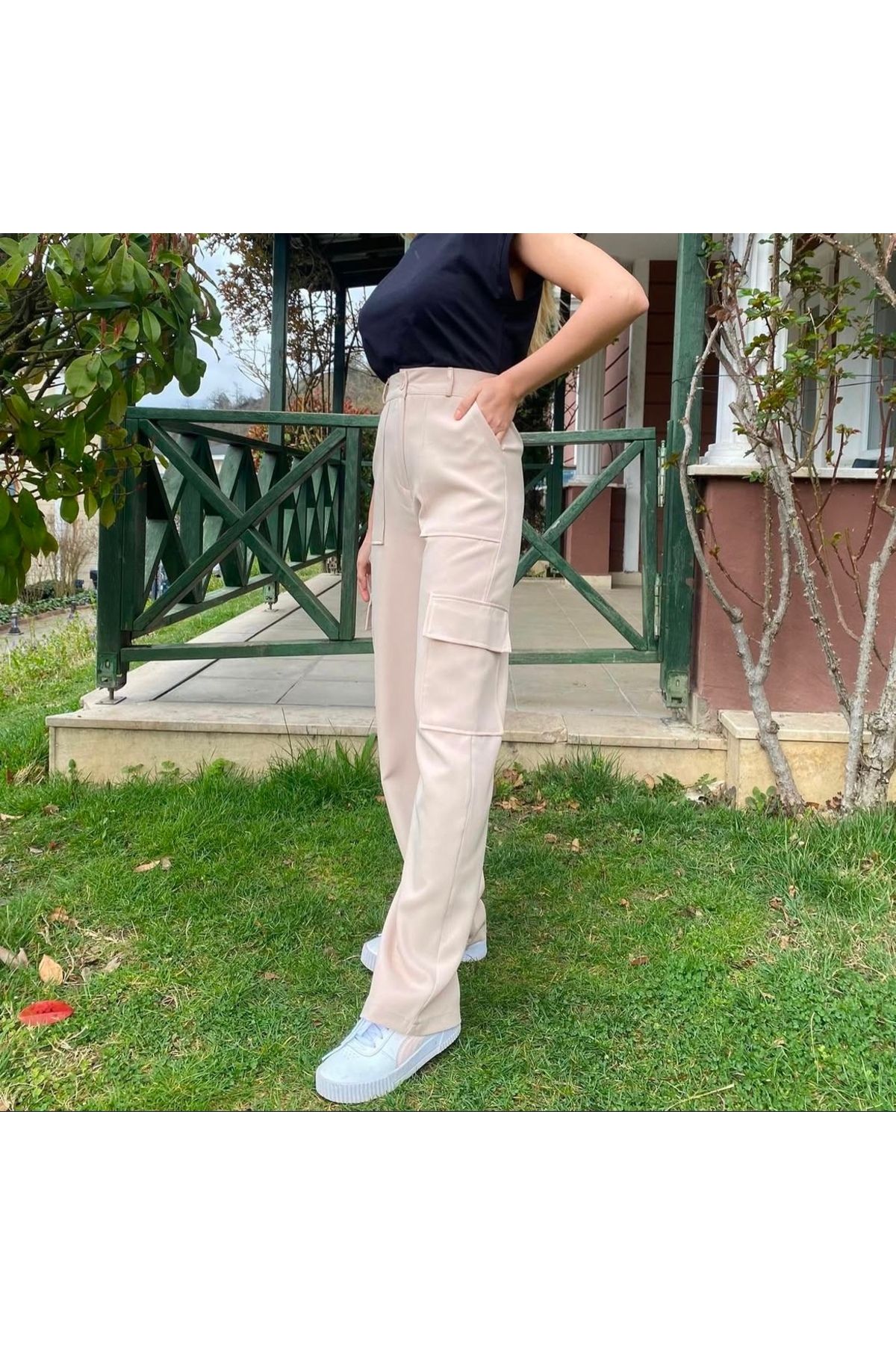 Krem Palazzo Kargo Model Pantolon