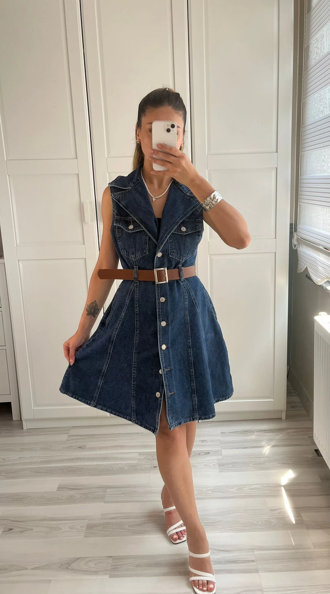 Bebe yaka denim elbise 