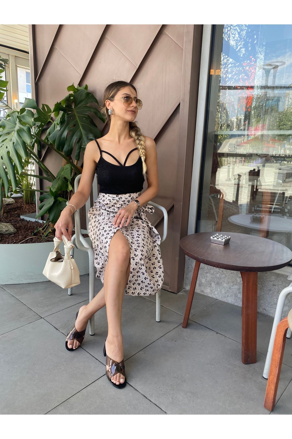 anvelop Çiçek Desenli Midi Etek