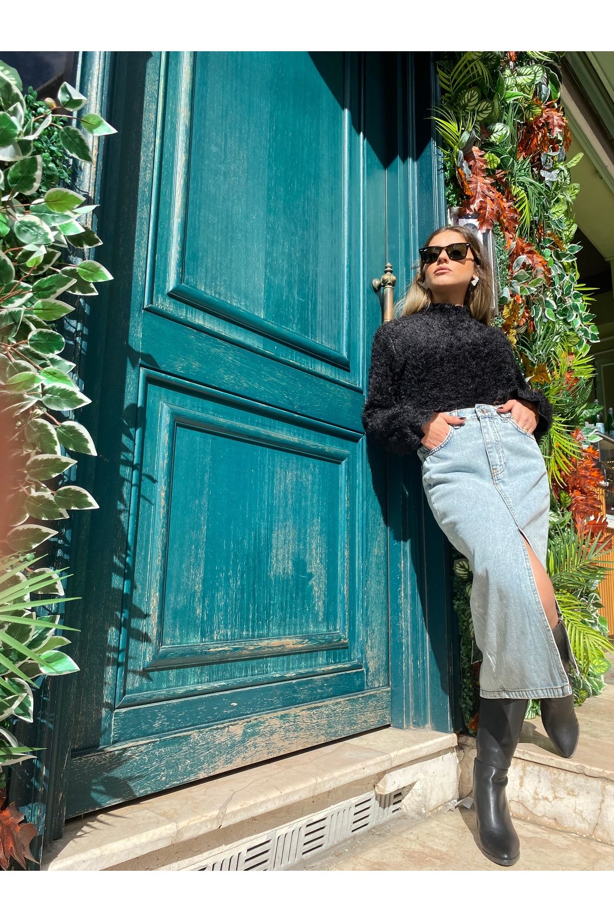 Denim Kot Etek Yırtmaçlı