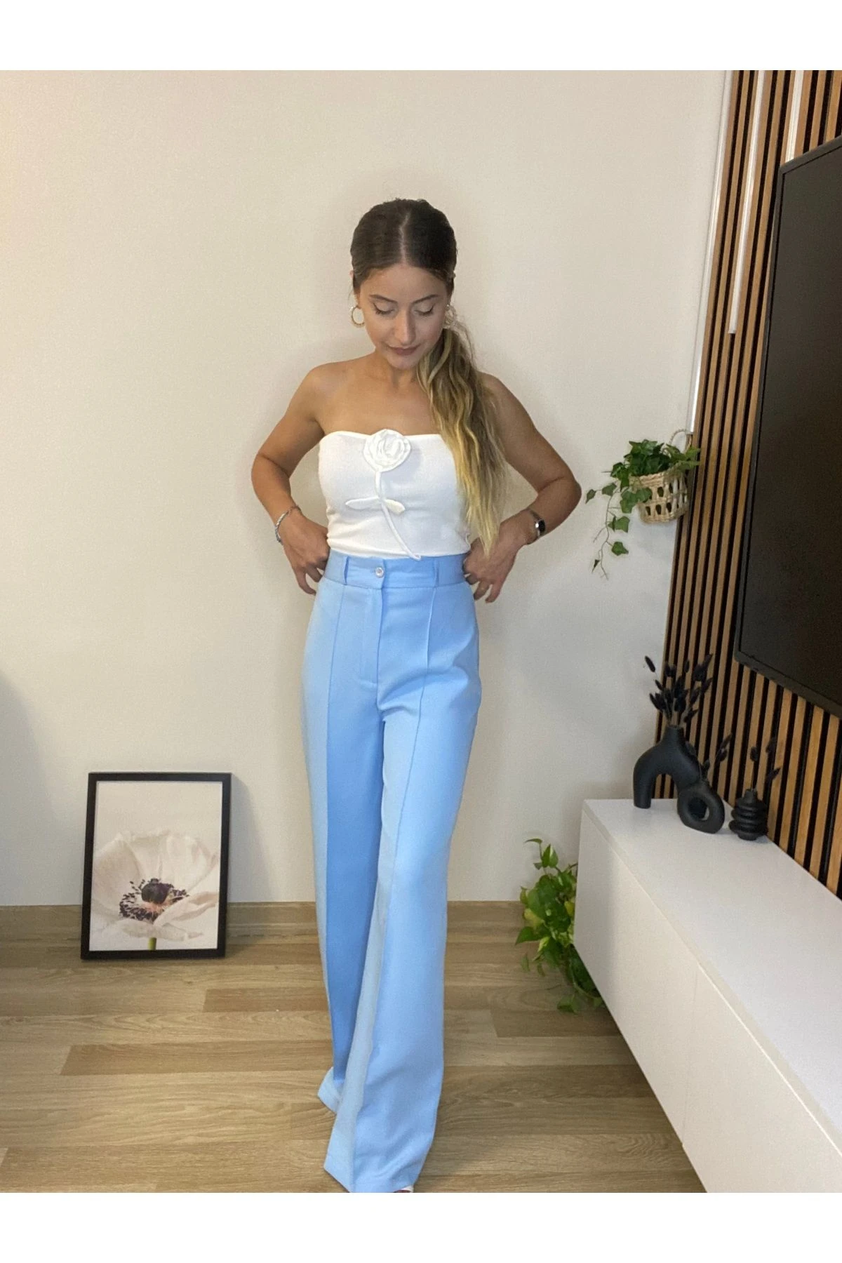 Mavi Düğmeli Palazzo