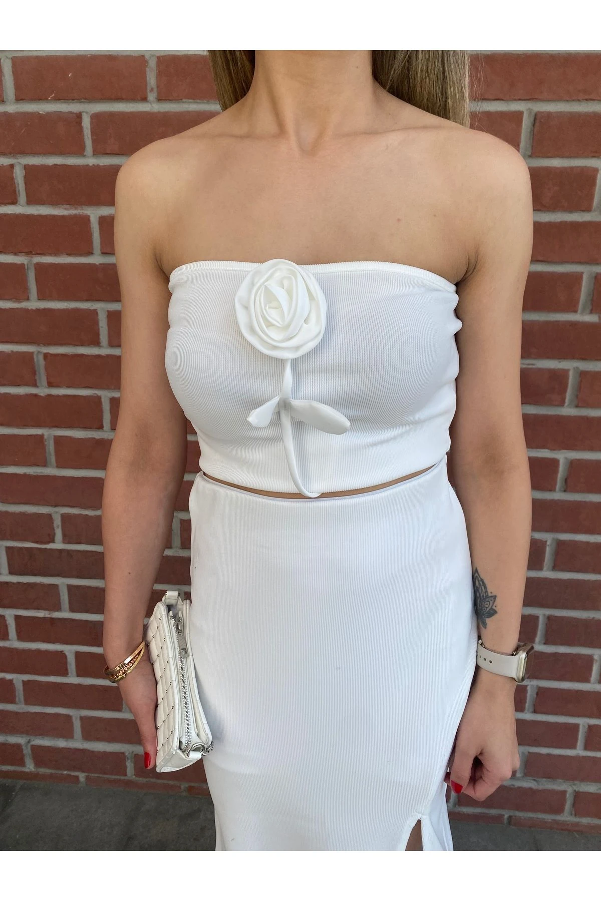 Güllü Straplez bluz