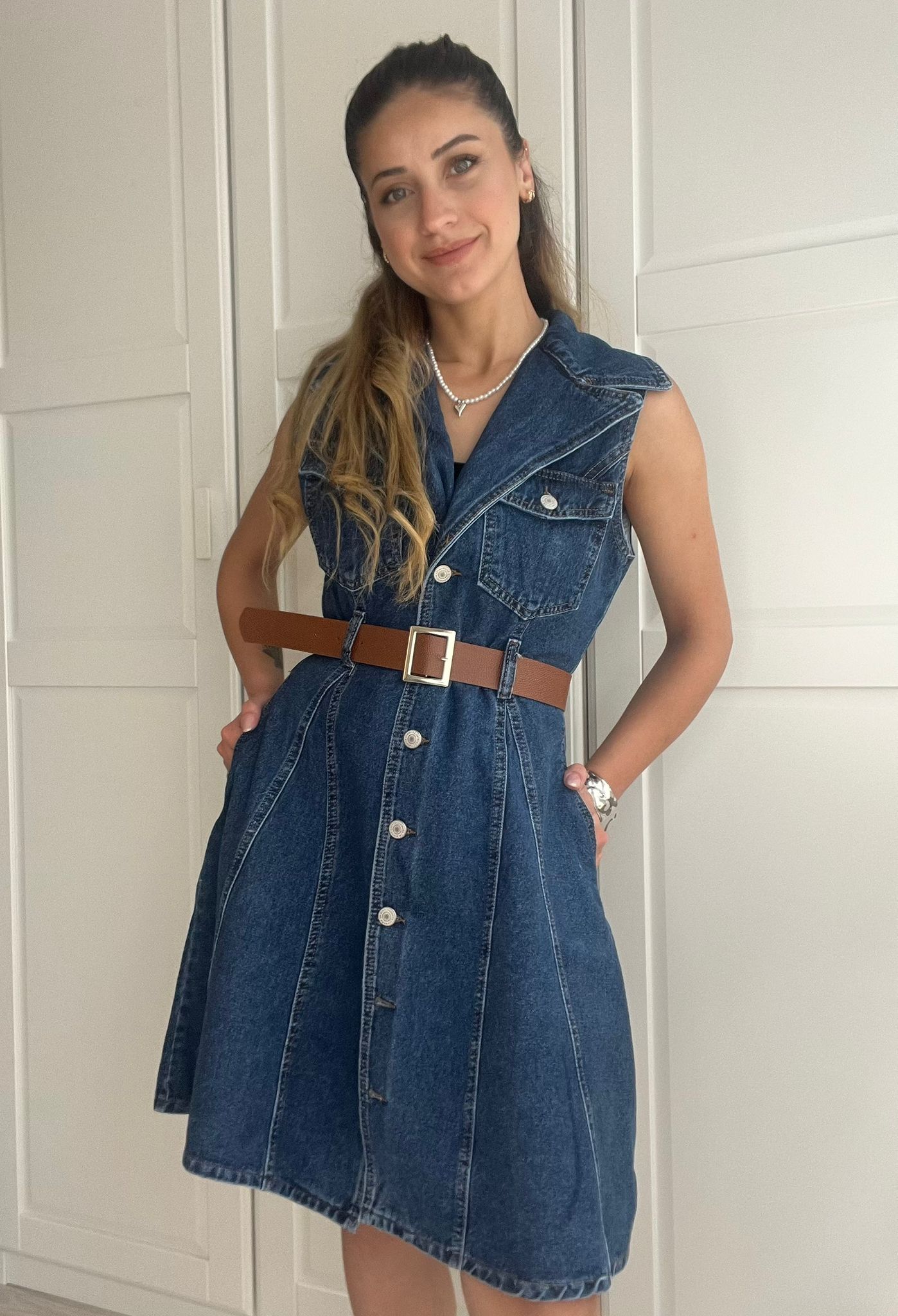 Bebe yaka denim elbise 