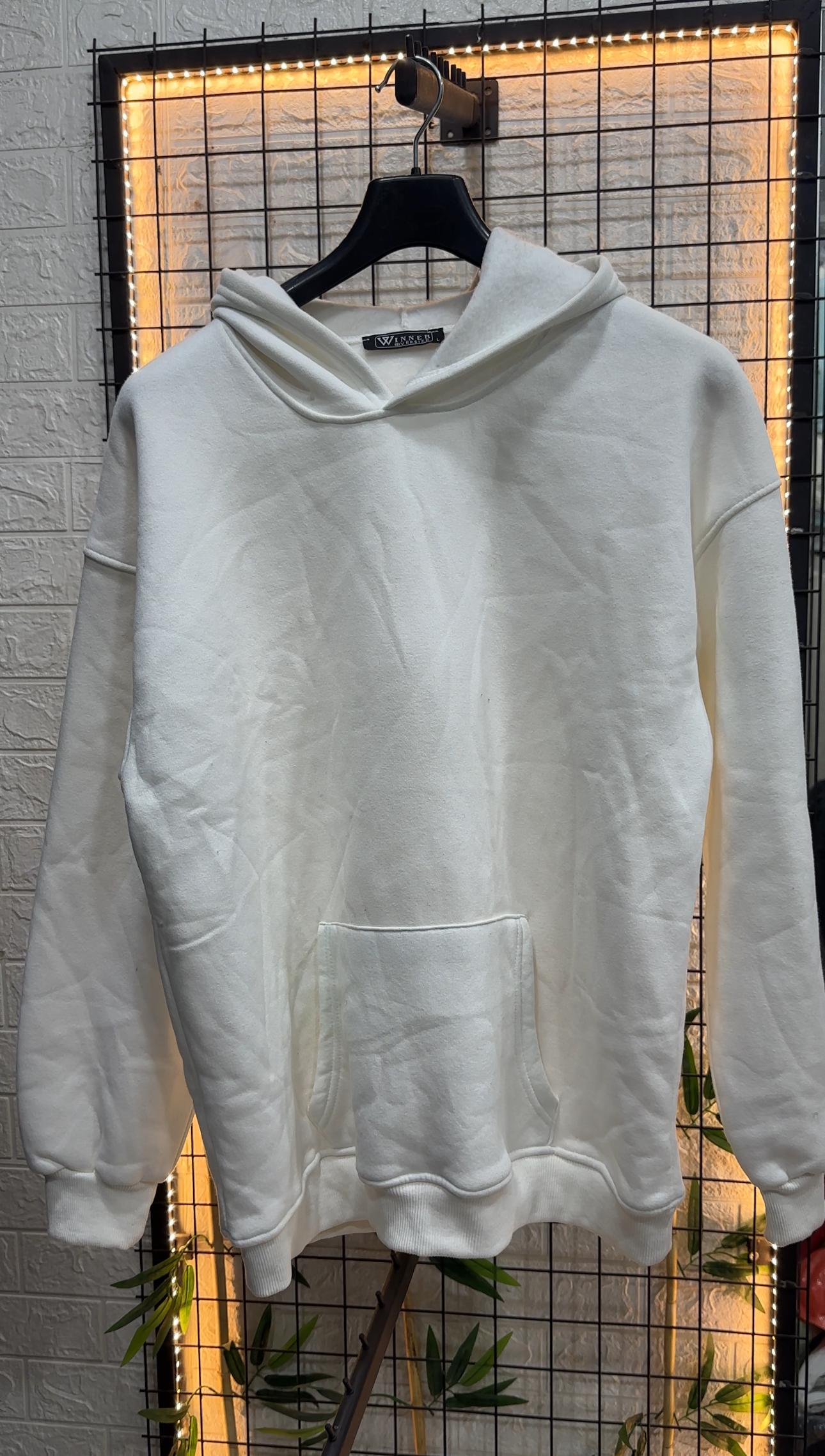 Üç İplik Şardonlu Sweatshirt - Beyaz