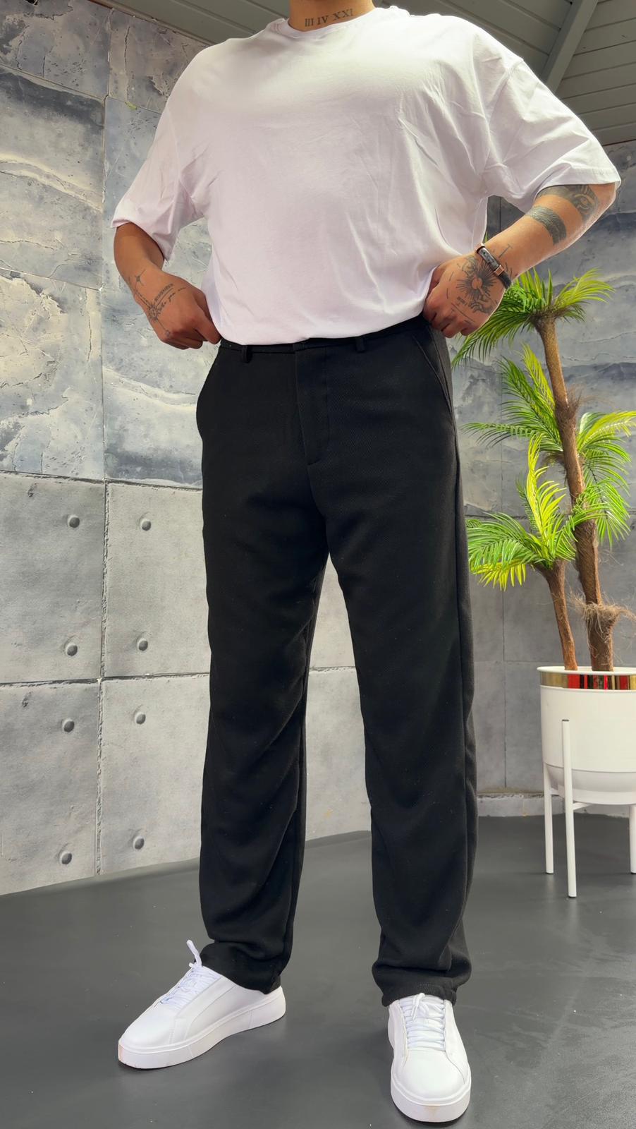 Regular Kalıp Yün Pantolon - Siyah