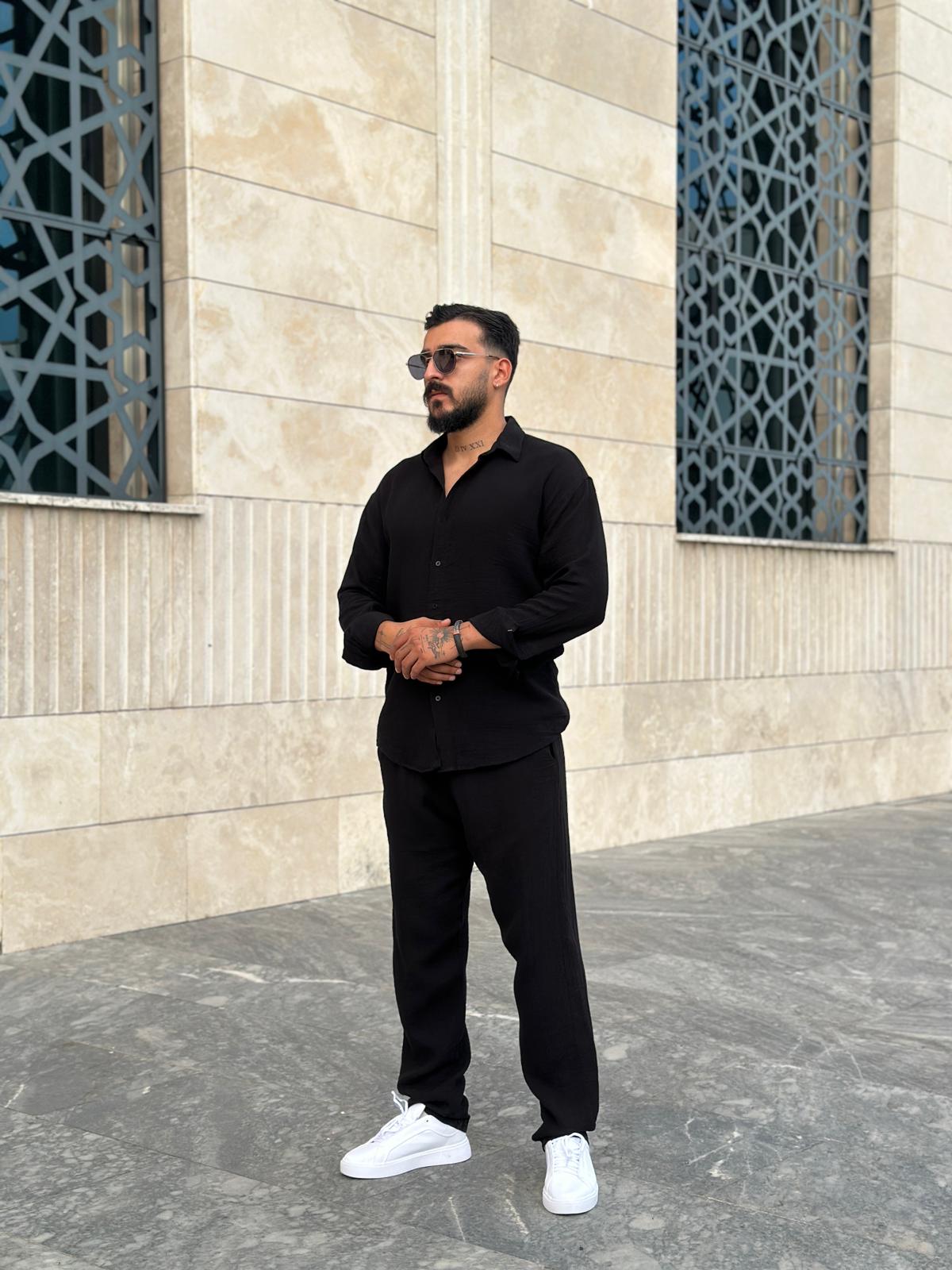 Oversize Müslin Kumaş Takım - Siyah