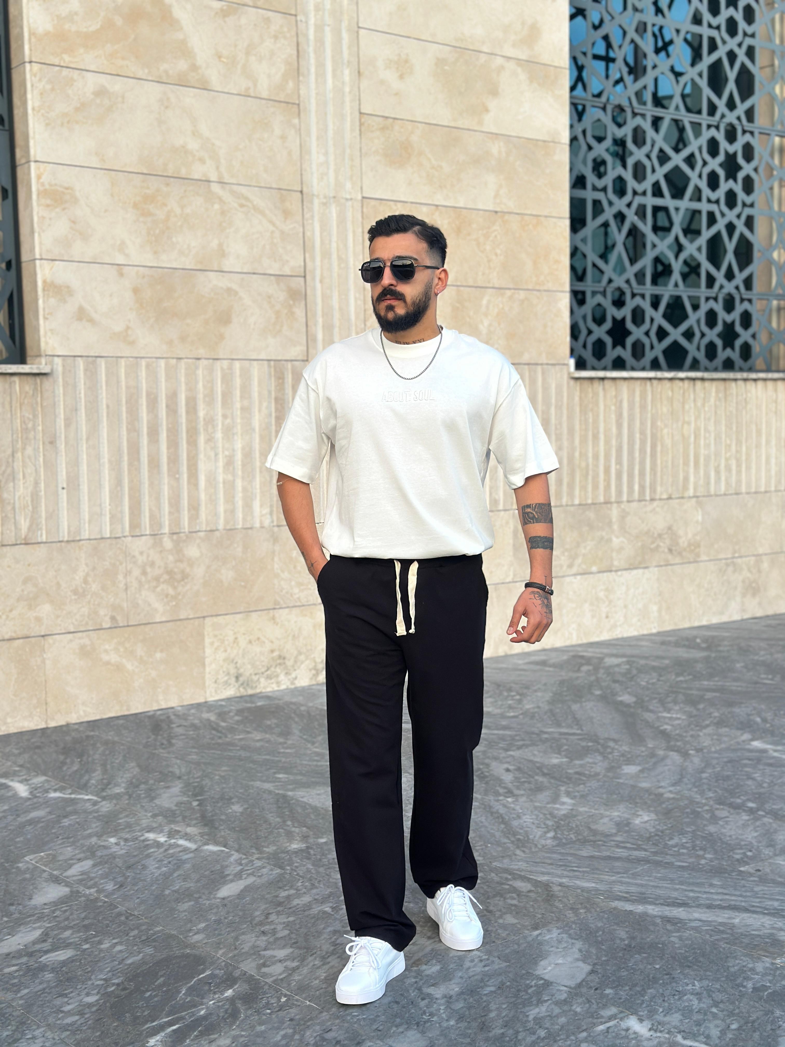 Oversize Nakışlı T shirt - Beyaz