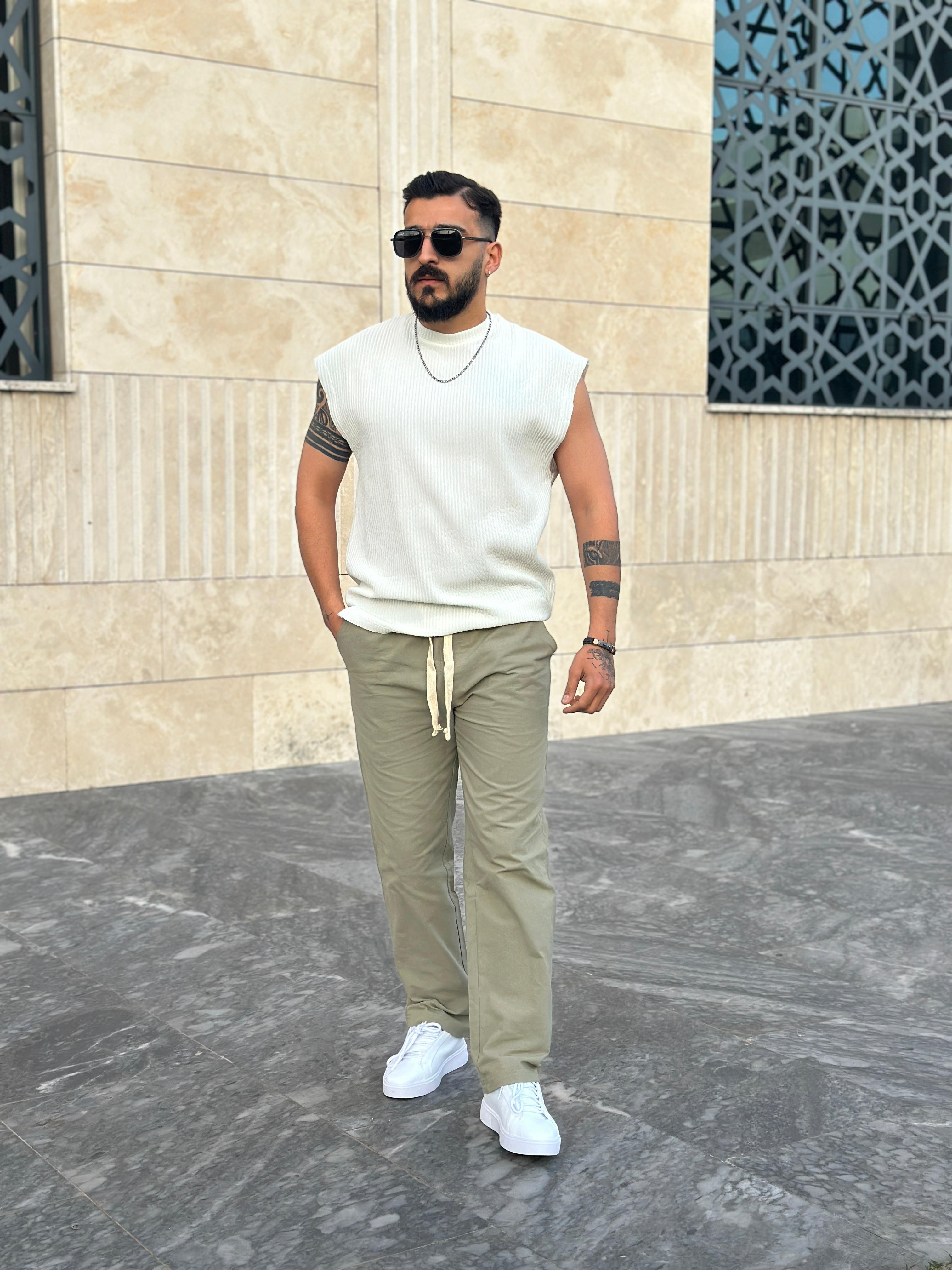 Oversize Kolsuz T shirt - Beyaz